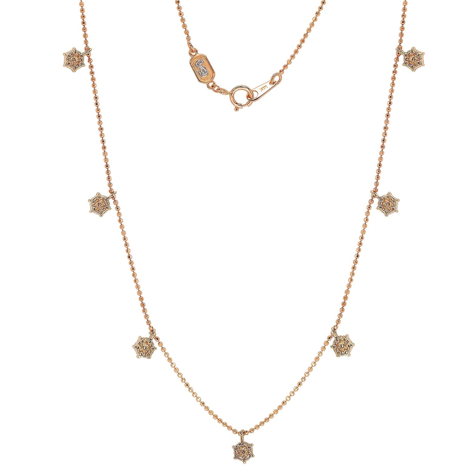 Suzy Levian 14K Rose Gold .30cttw Diamond Flower Station Necklace