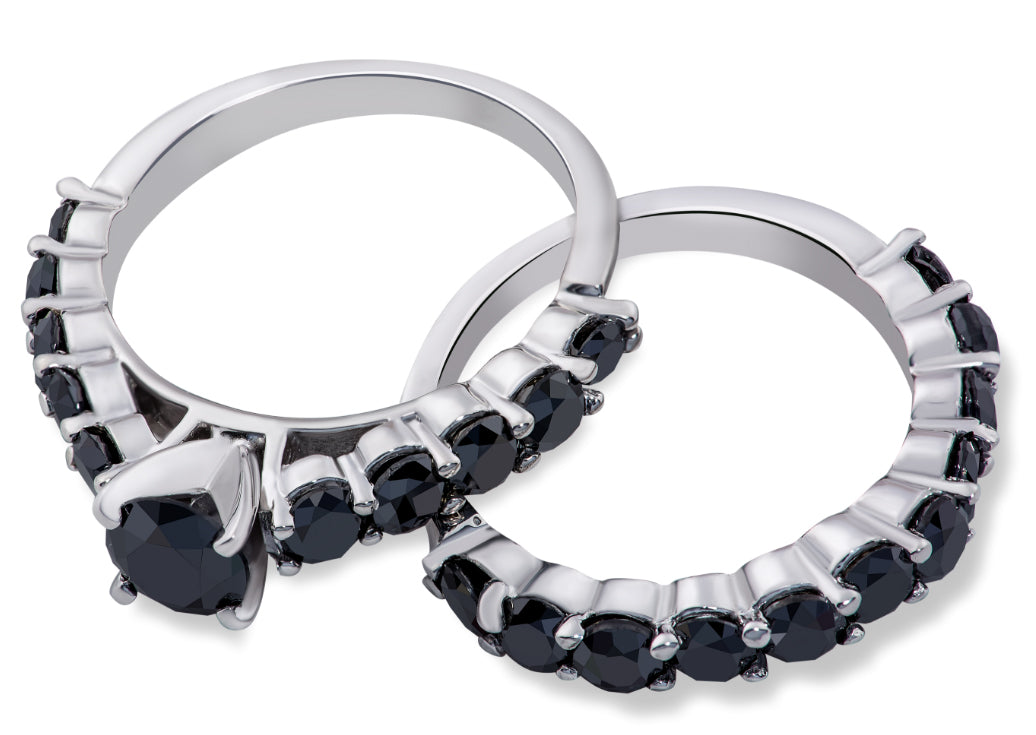 2 ct Black Diamond Engagement & Wedding Ring Set 14K White Gold