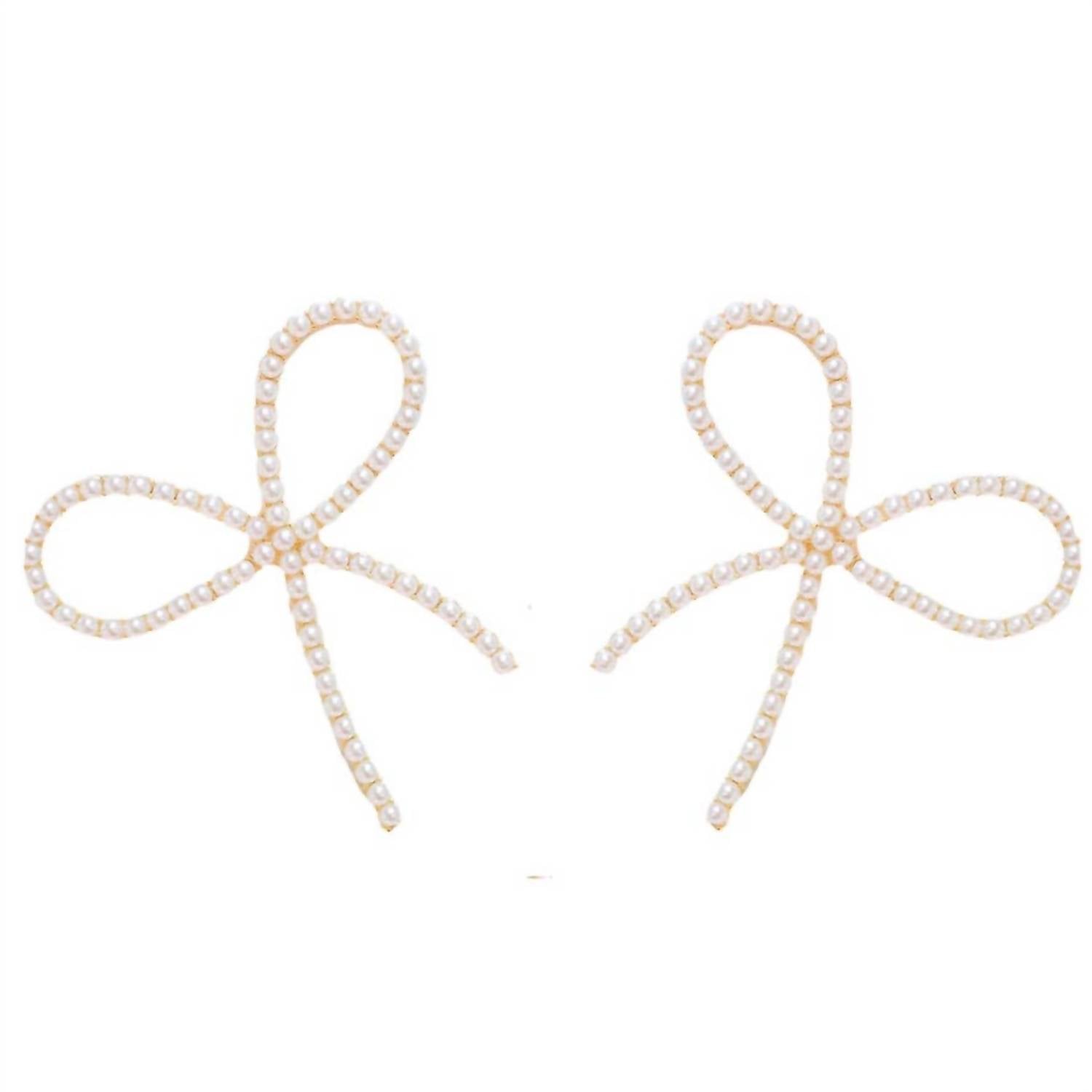 Pearl Statement Bow Earrings In White