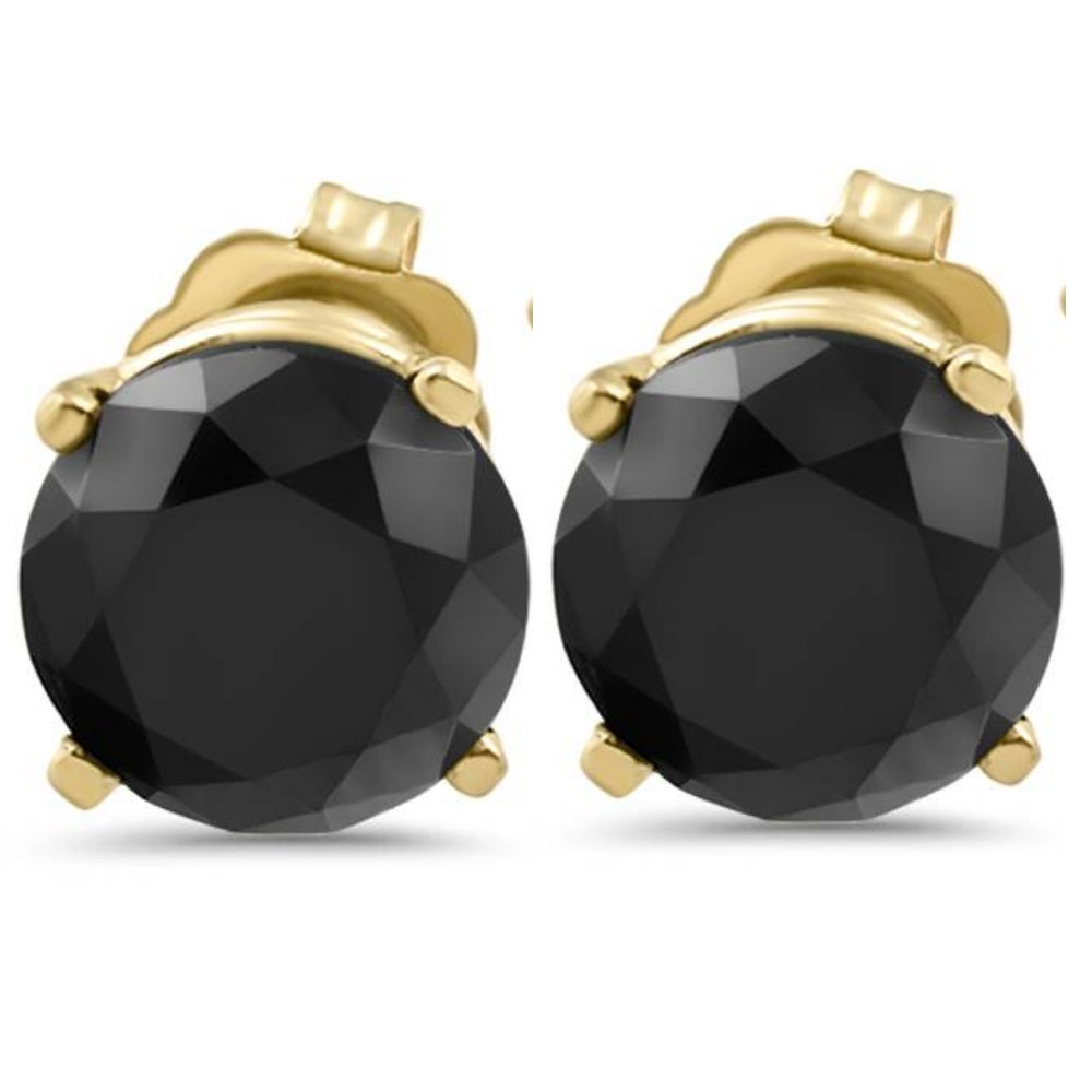 3 1/2 CTW 14k Yellow Gold Round Black Diamond Stud Earrings