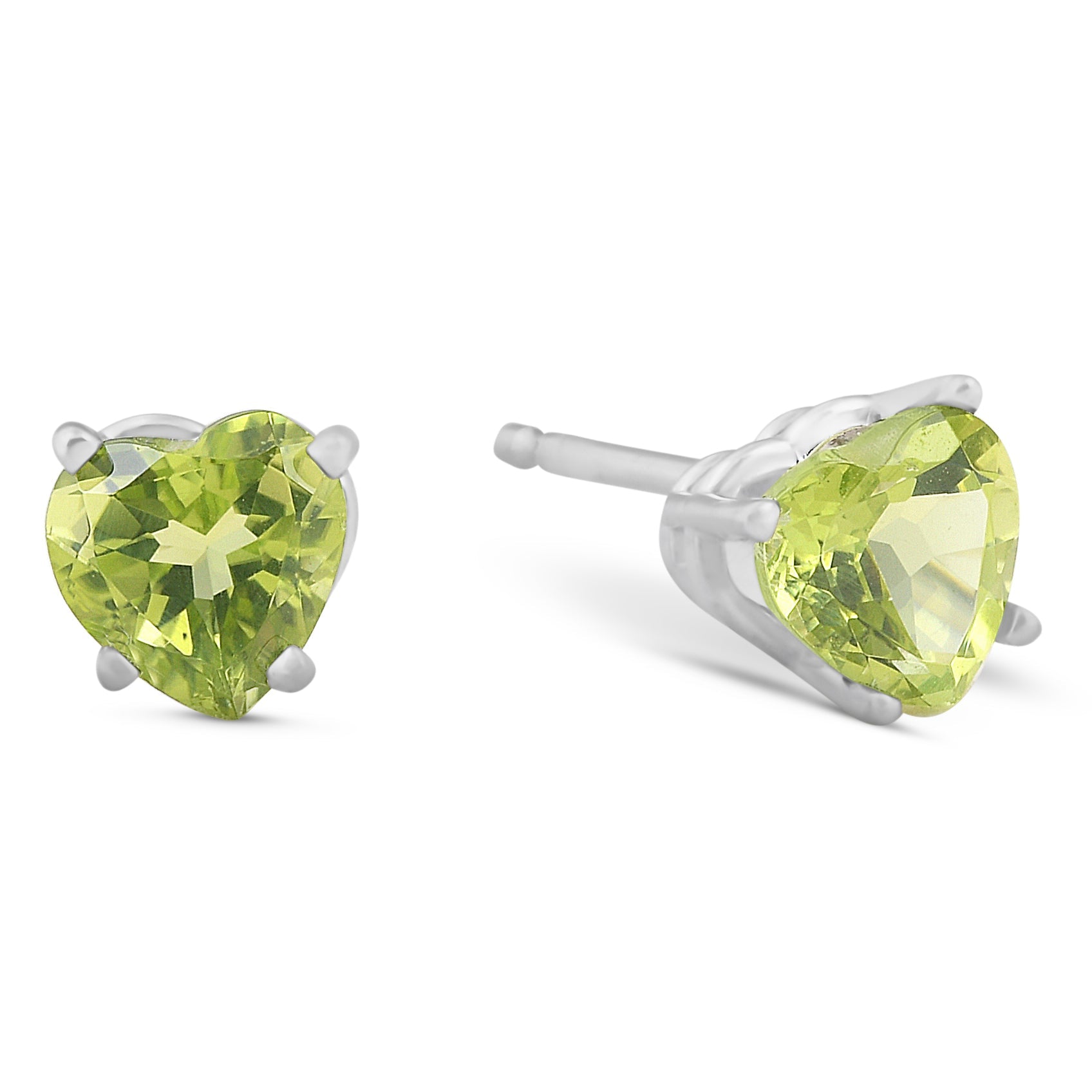 1ct Heart Shaped Peridot Studs Solid 14K White Gold