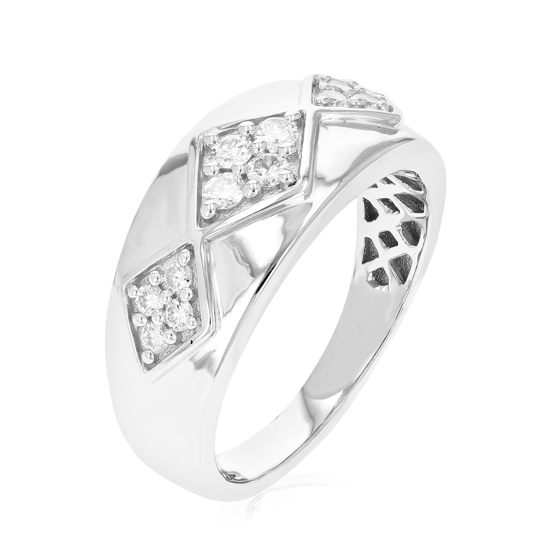 1/3 cttw 12 Stones Round Cut Lab Grown Diamond Engagement Ring .925 Sterling Silver Prong Set