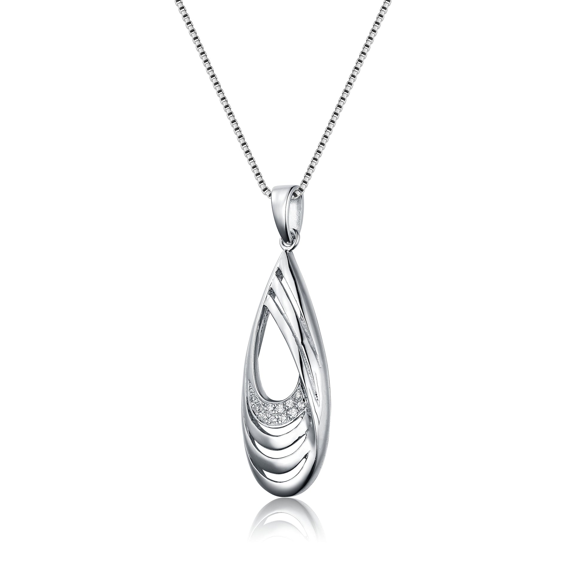Sterling Silver Cubic Zirconia Oval Swirl Necklace