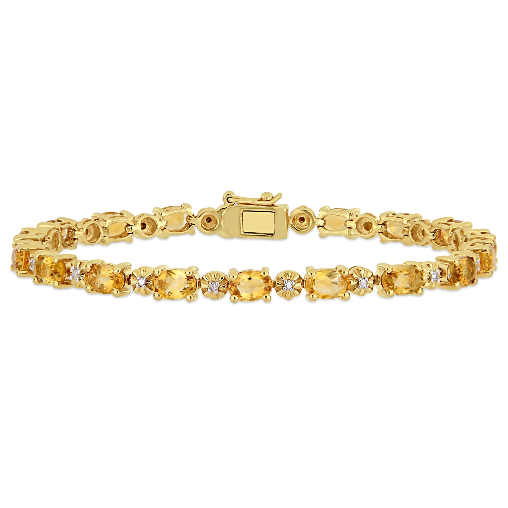 8 1/10ct TW Oval-Cut Citrine and Diamond Accent Tennis Bracelet in Yellow Silver