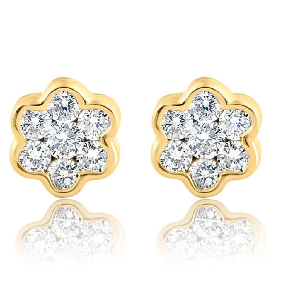 1Ct Diamond Floral Shape Studs Lab Grown Earrings White or Yellow Gold
