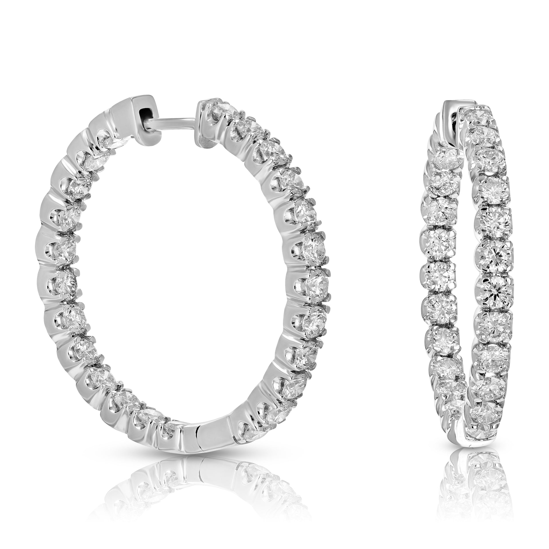 5 cttw Lab Grown Diamond Inside Out Hoop Earrings 14K White Gold Round Prong Set 1.50 Inch
