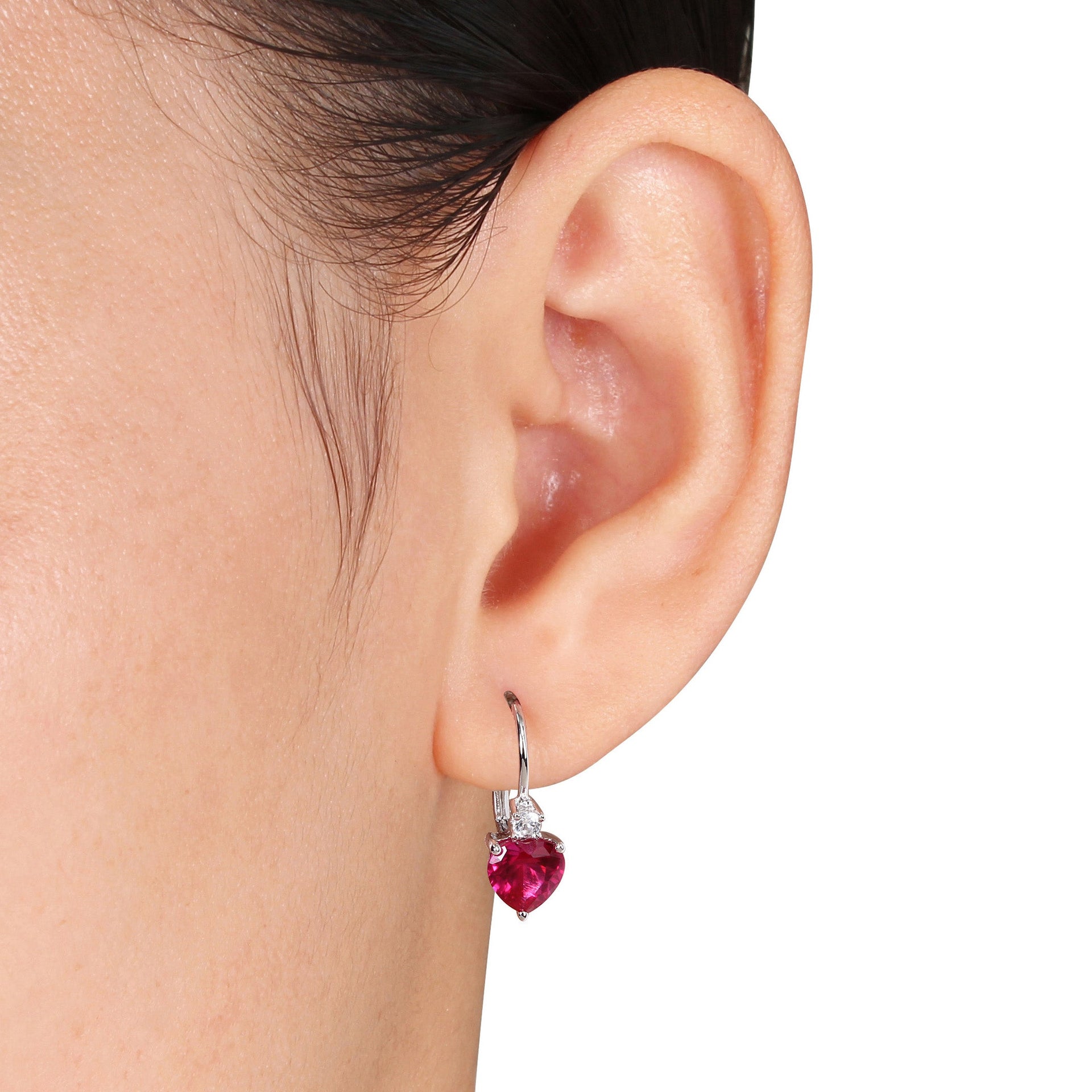 Mimi & Max 3 3/8ct TGW Created Ruby and White Sapphire Heart Leverback Earrings in Sterling Silver