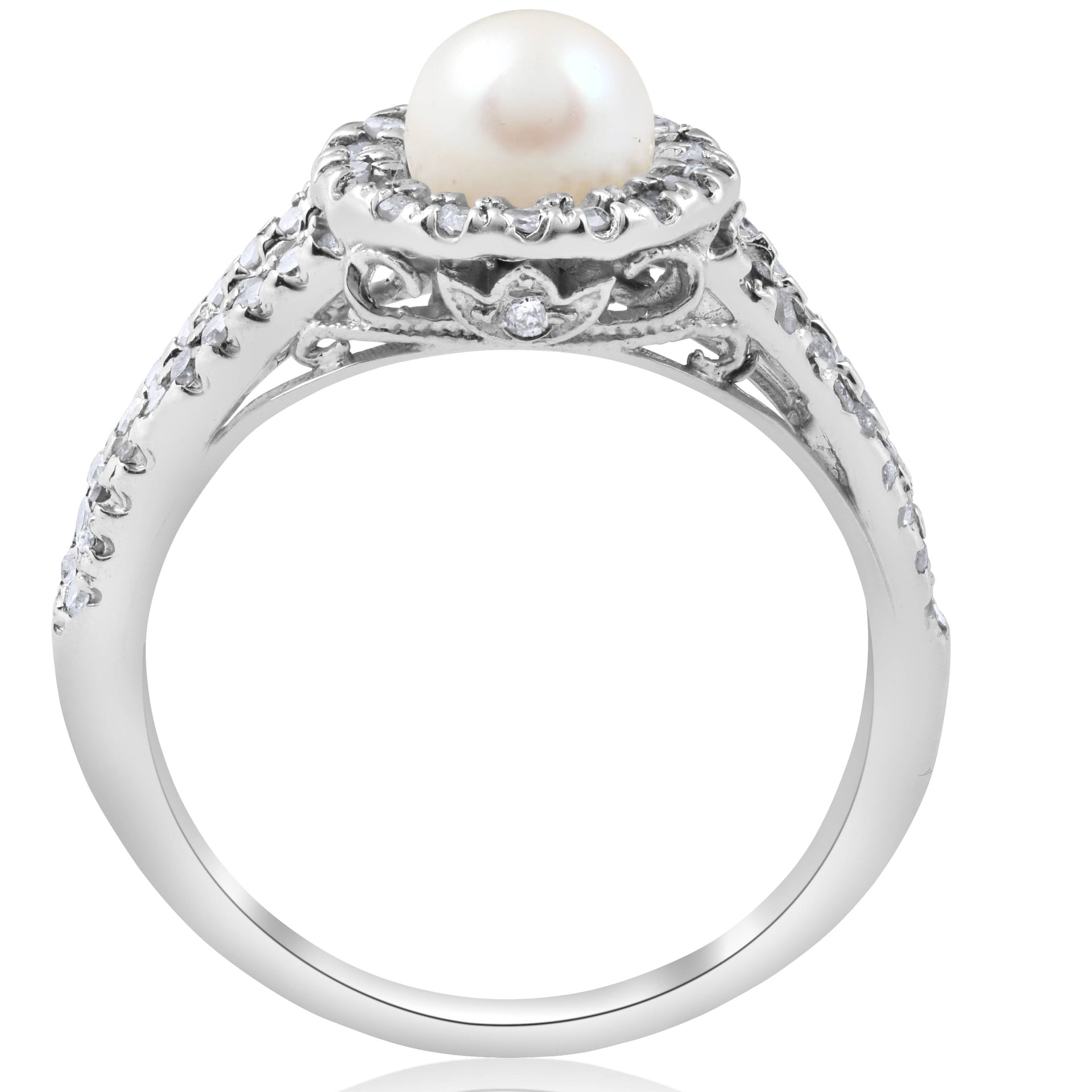 Diamond Pearl Halo Ring 14K White Gold