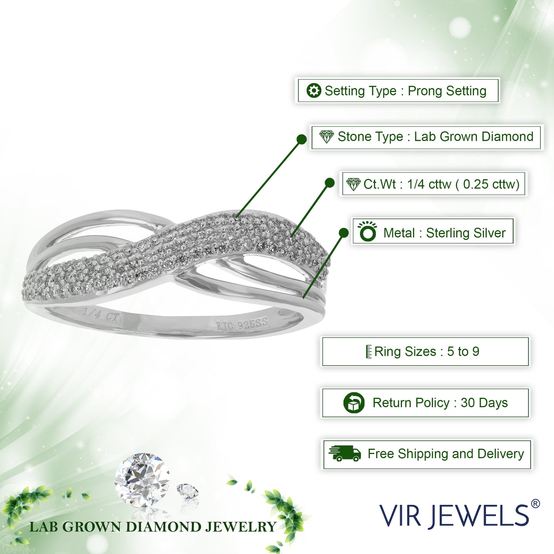 1/4 Cttw Lab Created Diamond Wedding Band In 925 Sterling Silver Prong