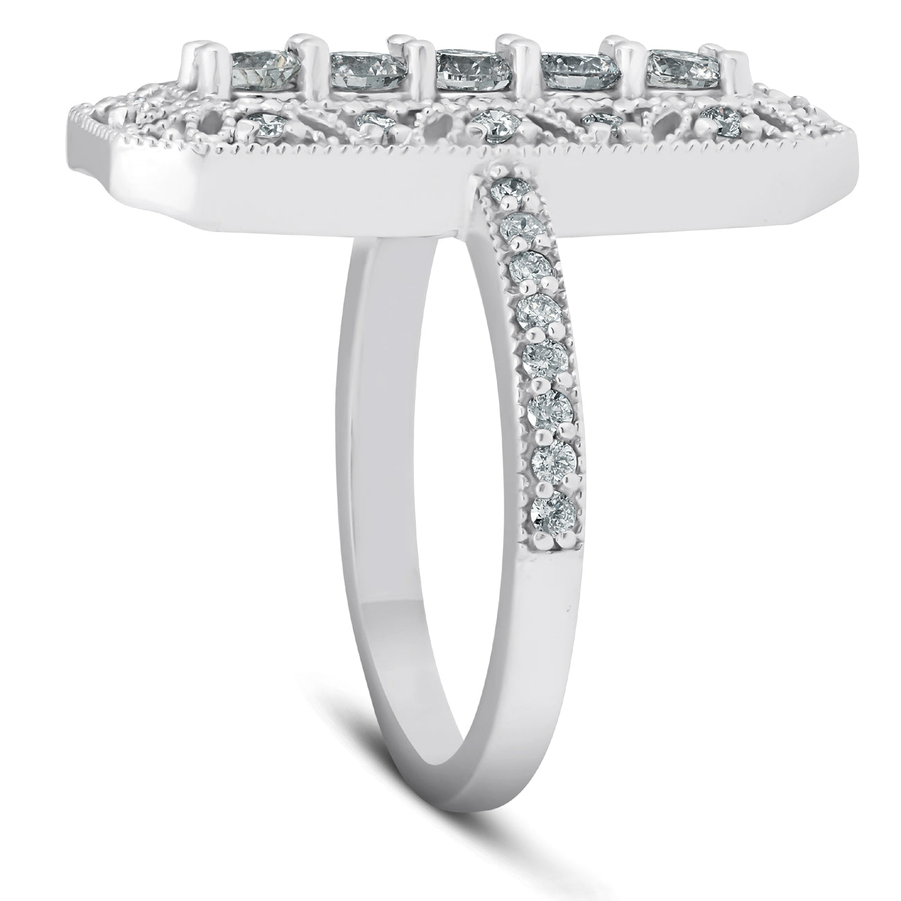 3/4CT Antique Diamond Ring 10k White Gold Anniversary Wide Cocktail Ring