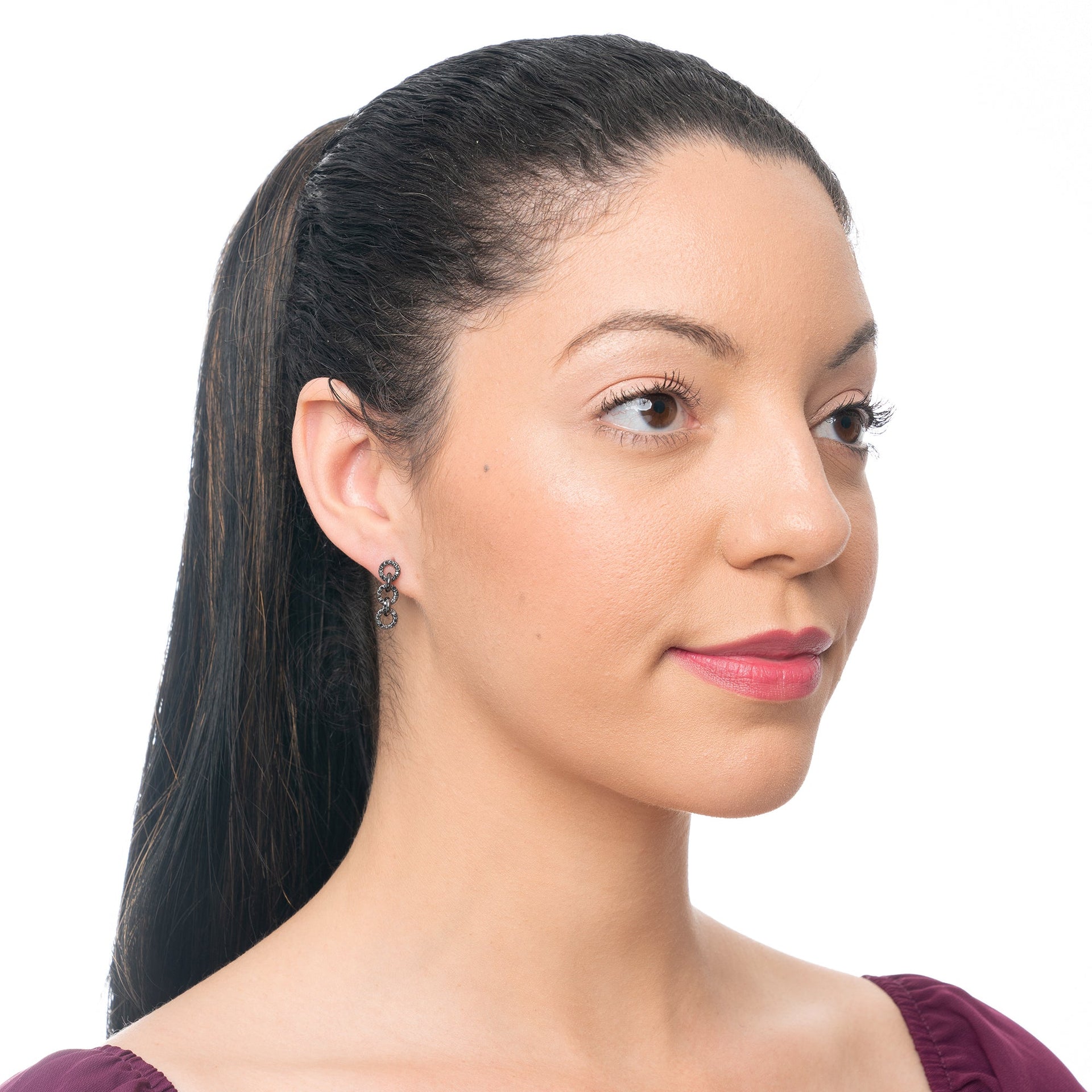 Real Black Diamond Chain Link Drop Earrings in Sterling Silver