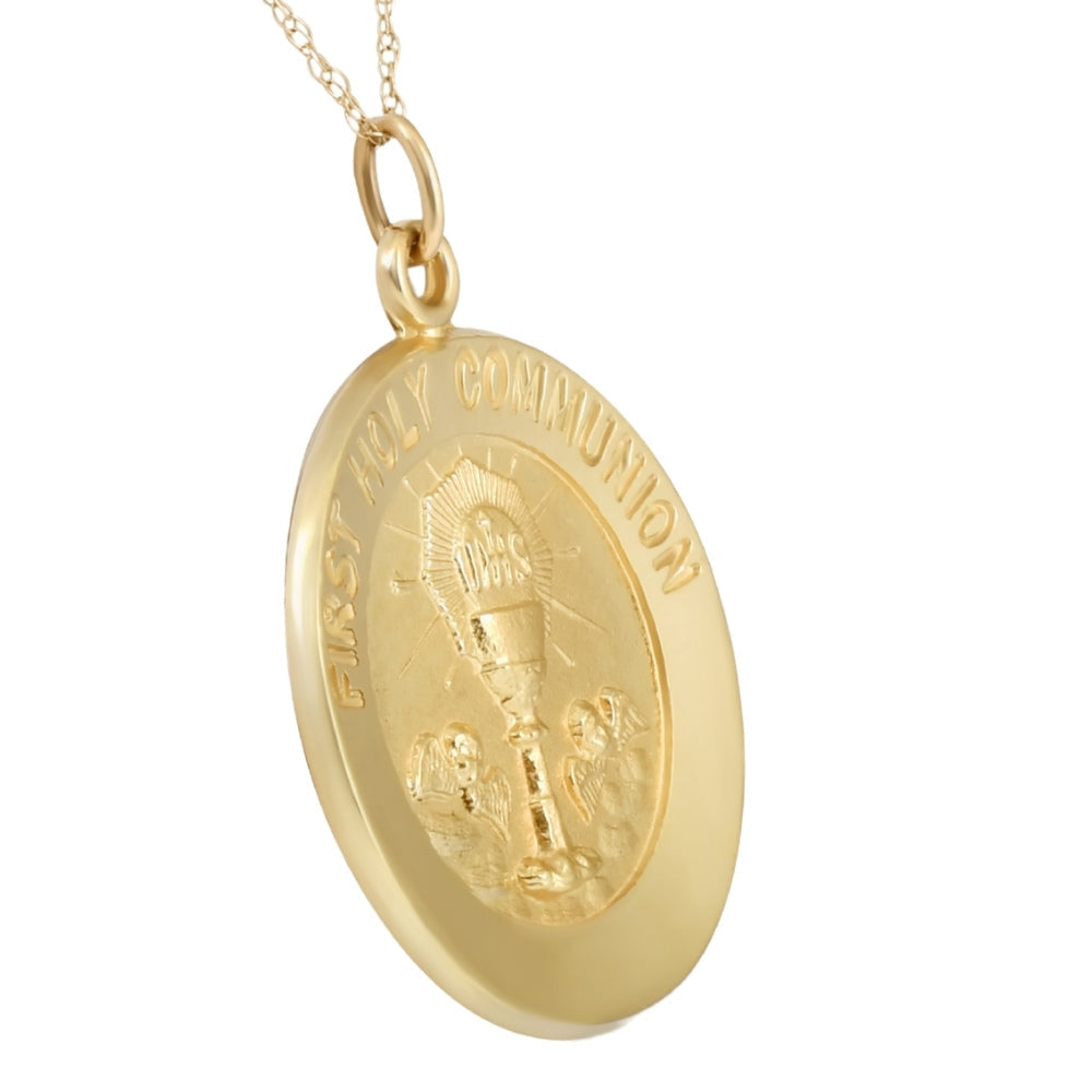 14k Yellow Gold First Holy Communion Medal Pendant 1' Tall 4 Grams