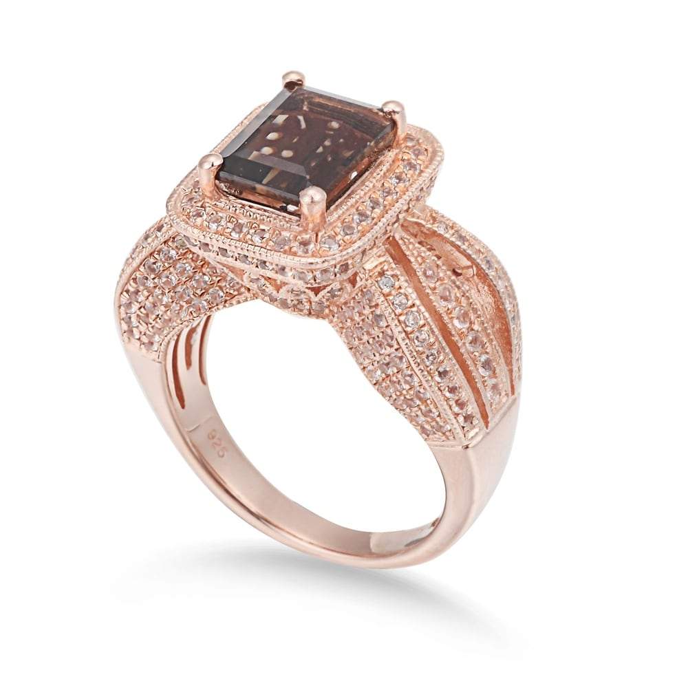 Suzy Levian Sterling Silver 5 cttw Smoky Quartz Ring