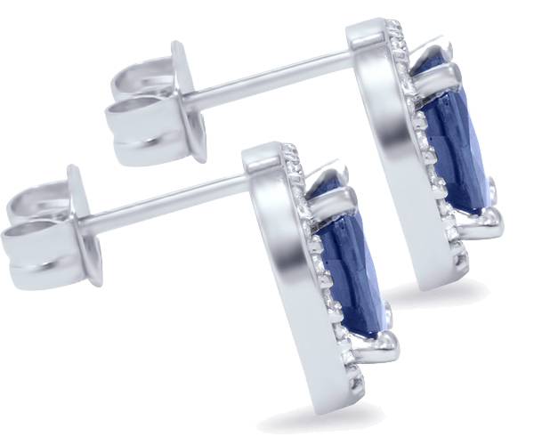 2 1/4ct Blue Sapphire Diamond Halo Studs 14K White Gold