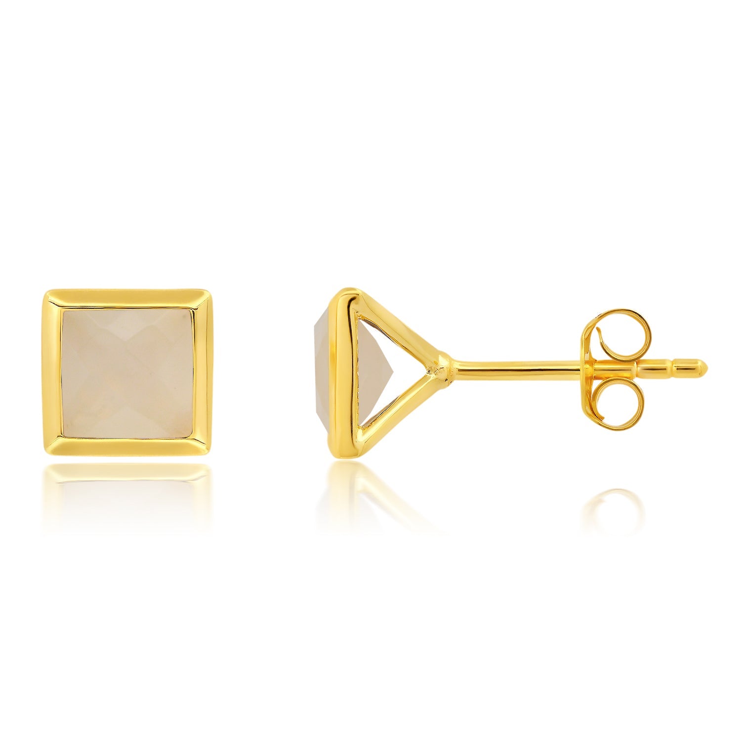 Sterling Silver and 14k Yellow Gold Plated Princess Cut 6mm Gemstone Square Stud Earrings with Push Backs