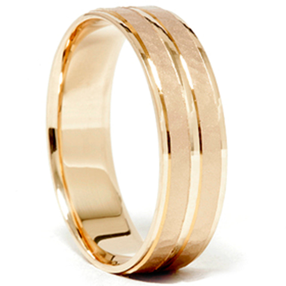 14K Yellow Gold Hammered Comfort Fit Wedding Band Ring Size Selectable