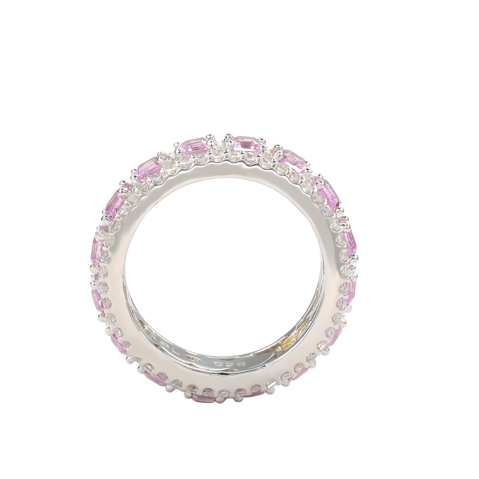 Suzy Levian Sterling Silver Pink Sapphire Diamond Accent Modern Eternity Band