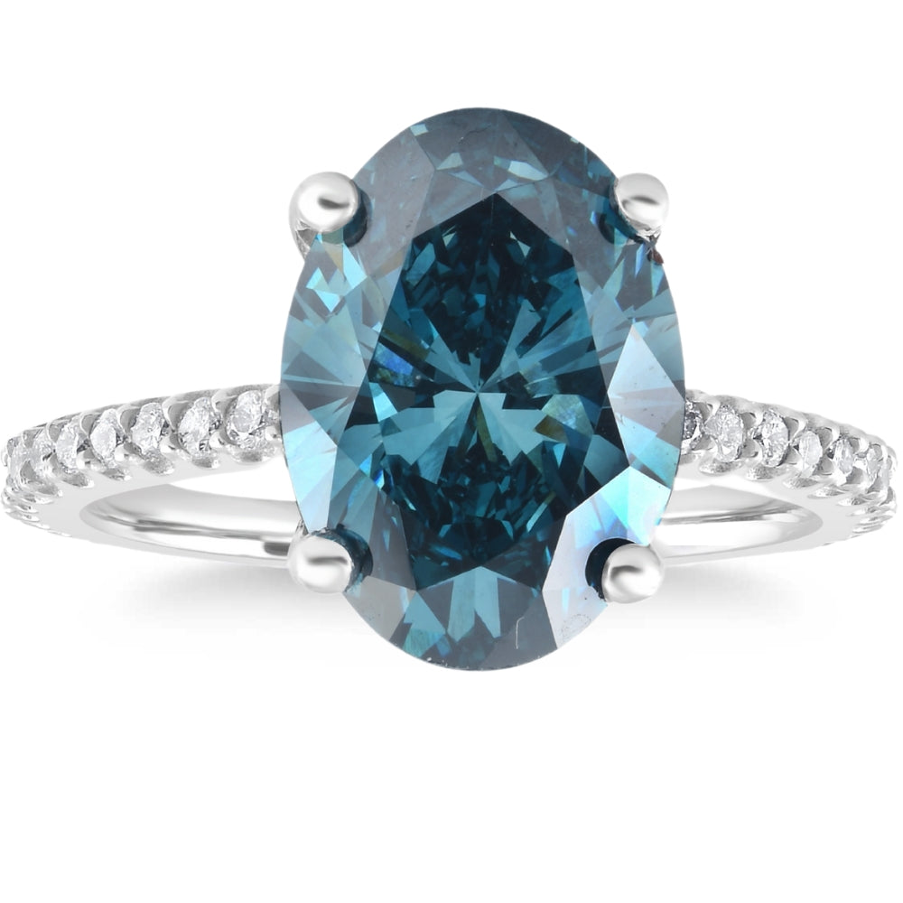 2 1/2 ct Blue Oval Diamond Engagement Ring in 14k White Gold