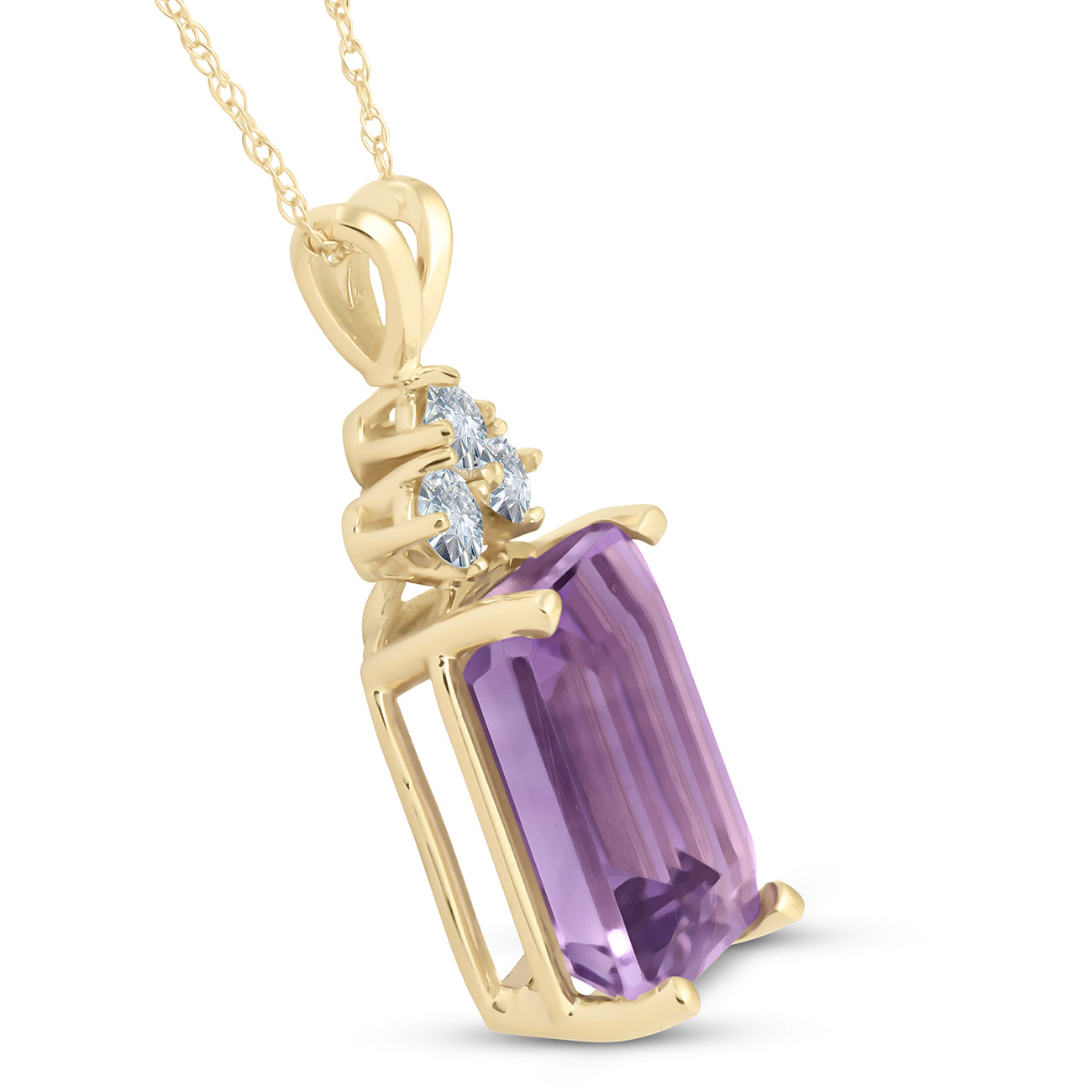 14K Yellow Gold 7 1/8 ct Amethyst & Diamond Solitaire Pendant