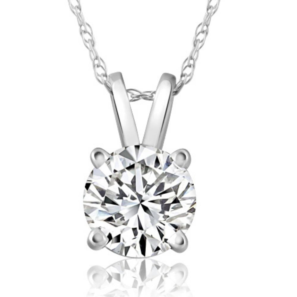 1ct Round Cut Natural Diamond Solitaire Pendant 14k White Gold