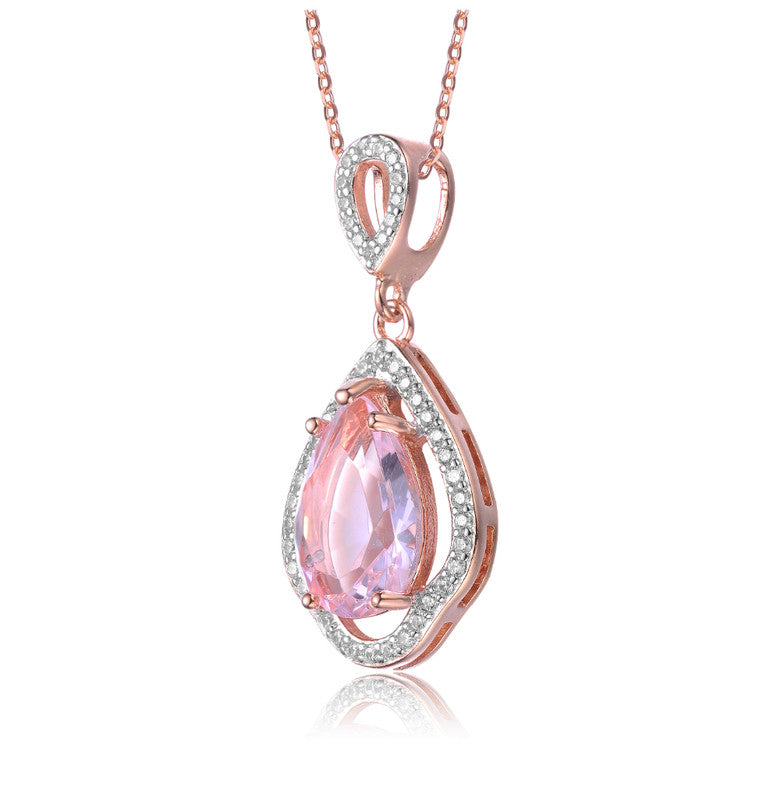 Rose Gold Plated Pear Shaped Light Purple Cubic Zirconia Pendant