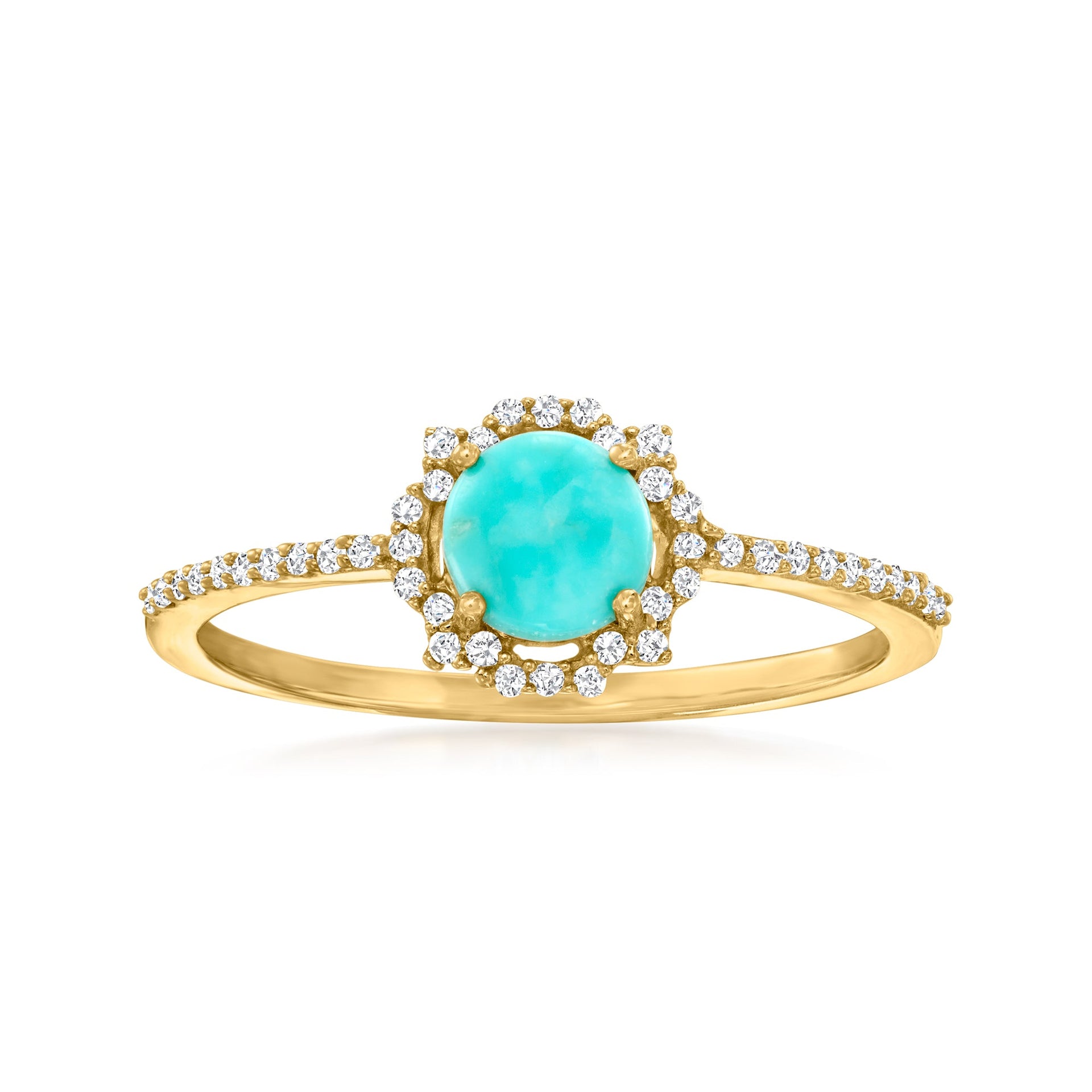 Canaria Turquoise Halo Ring With Diamonds in 10kt Yellow Gold