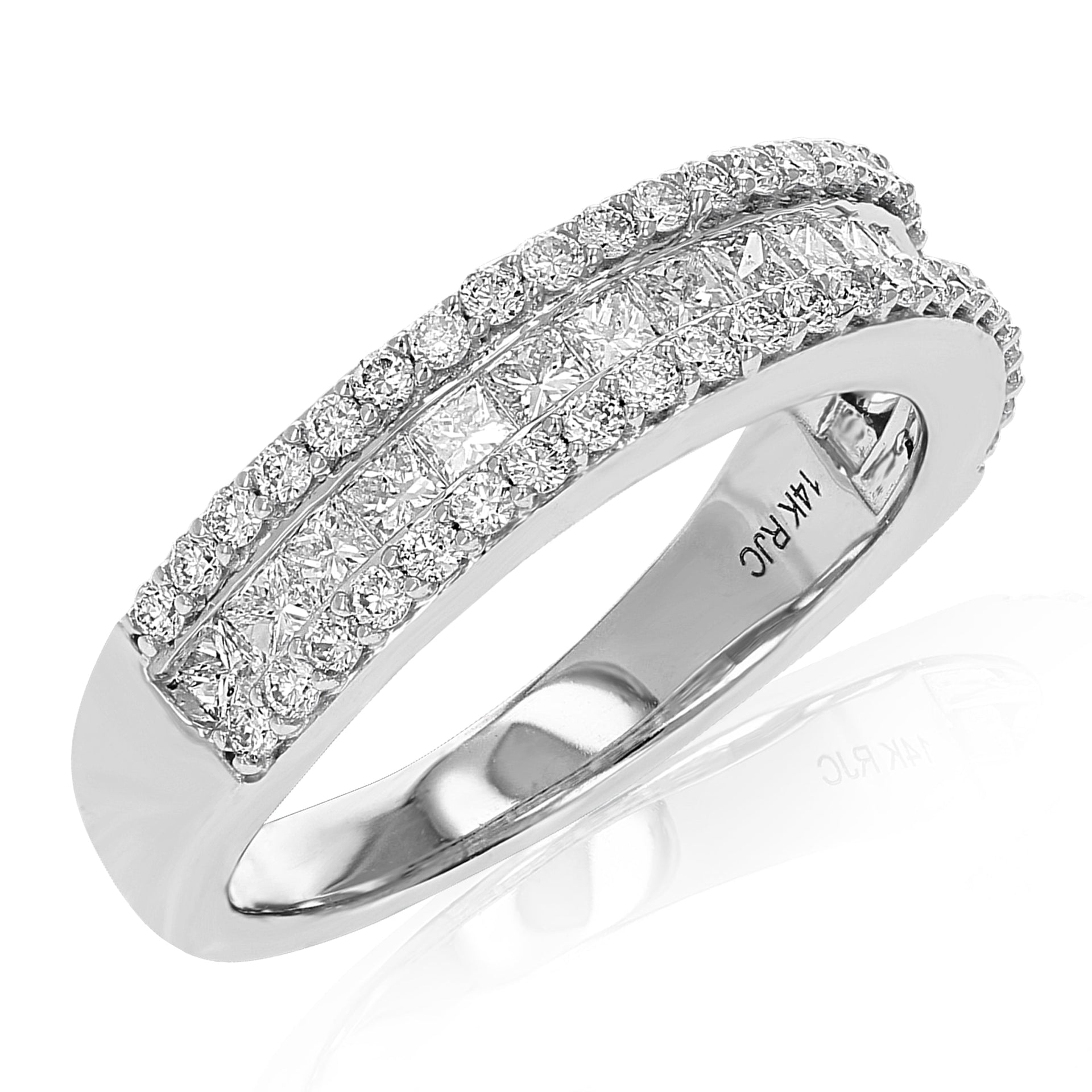 1 Cttw Princess And Round Diamond Wedding Band In 14K Gold Multi Row Bridal