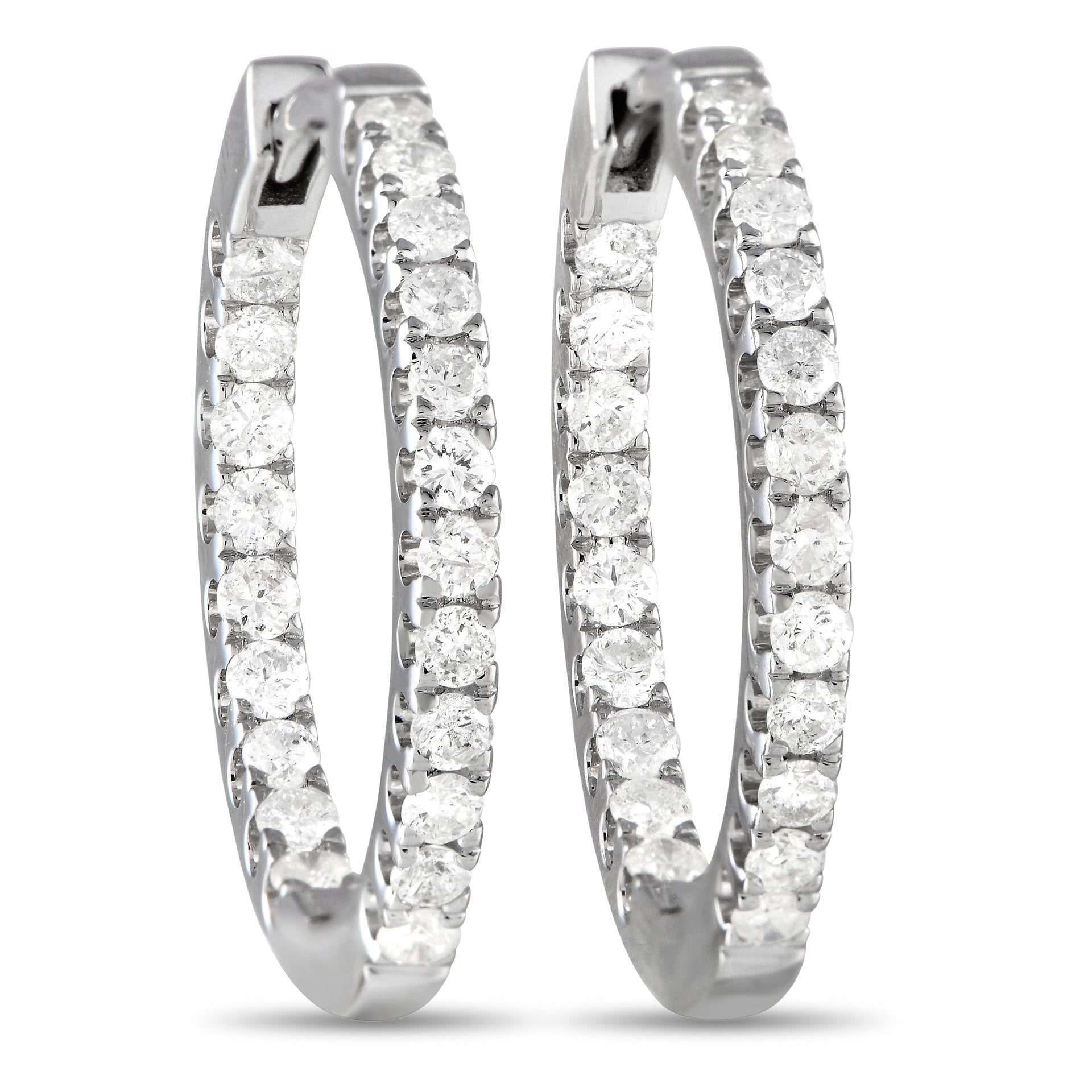 LB Exclusive 14K White Gold 1.0ct Diamond Inside-Out Hoop Earrings