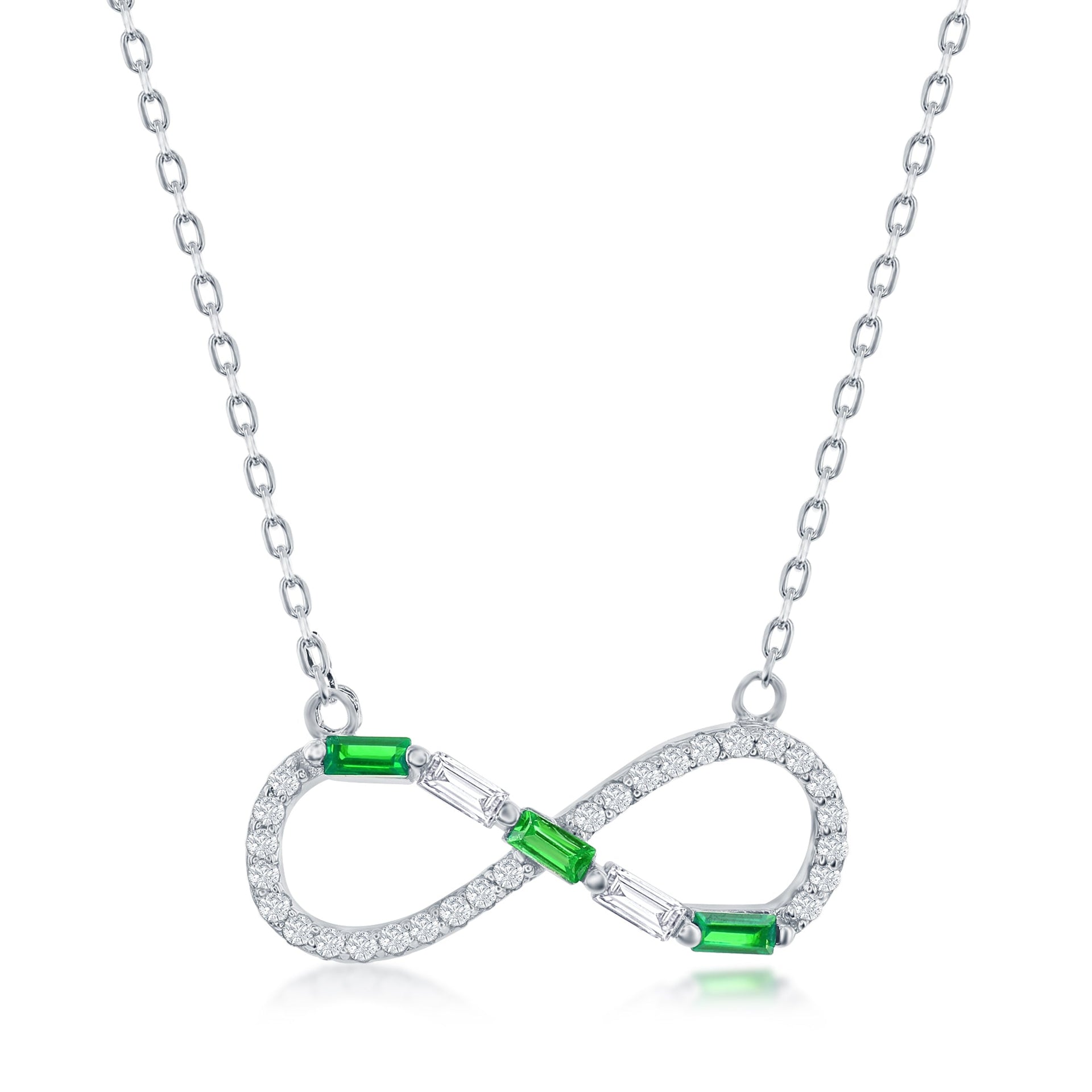 Sterling Silver Round & Baguette CZ Infinity Necklace - Simulated Gem