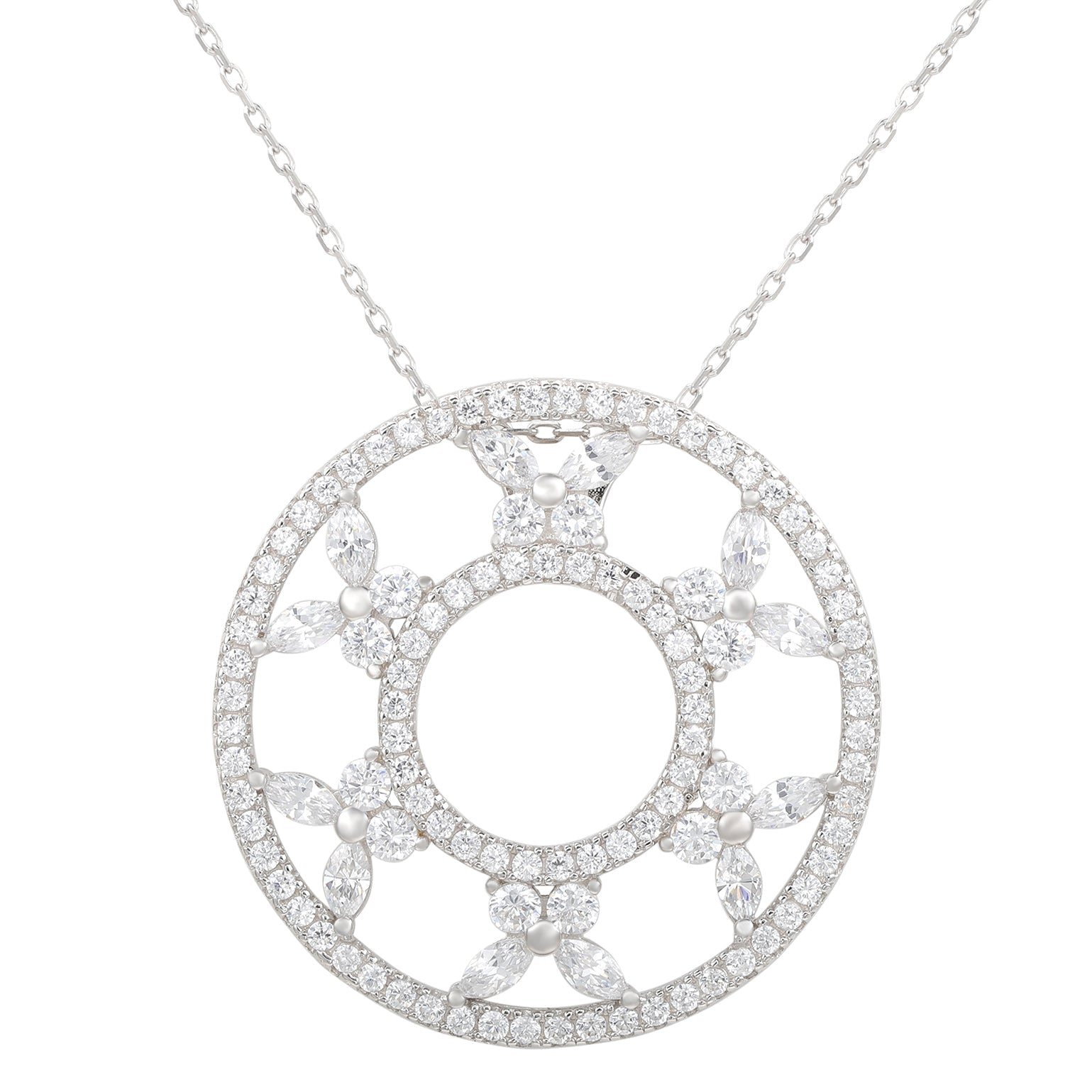Suzy Levian Sterling Silver Circle Butterfly Cubic Zirconia Necklace