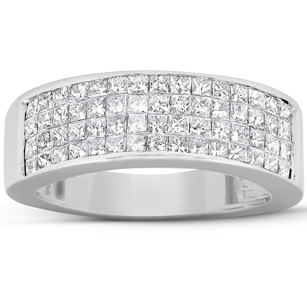 2 Ct Diamond Princess Cut Mens Bling Wedding Anniversary Ring 10k White Gold