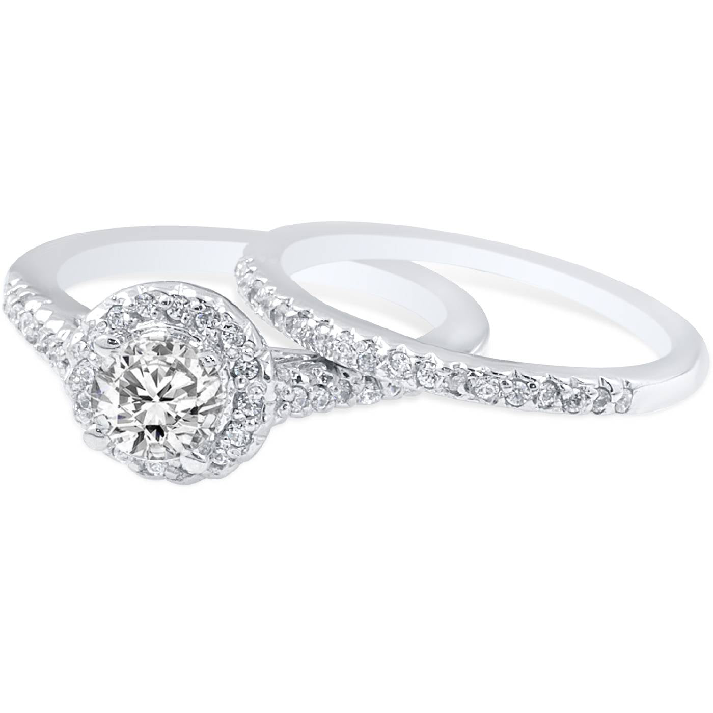 3/4ct Diamond Halo Wedding Engagement Ring Set 10K White Gold