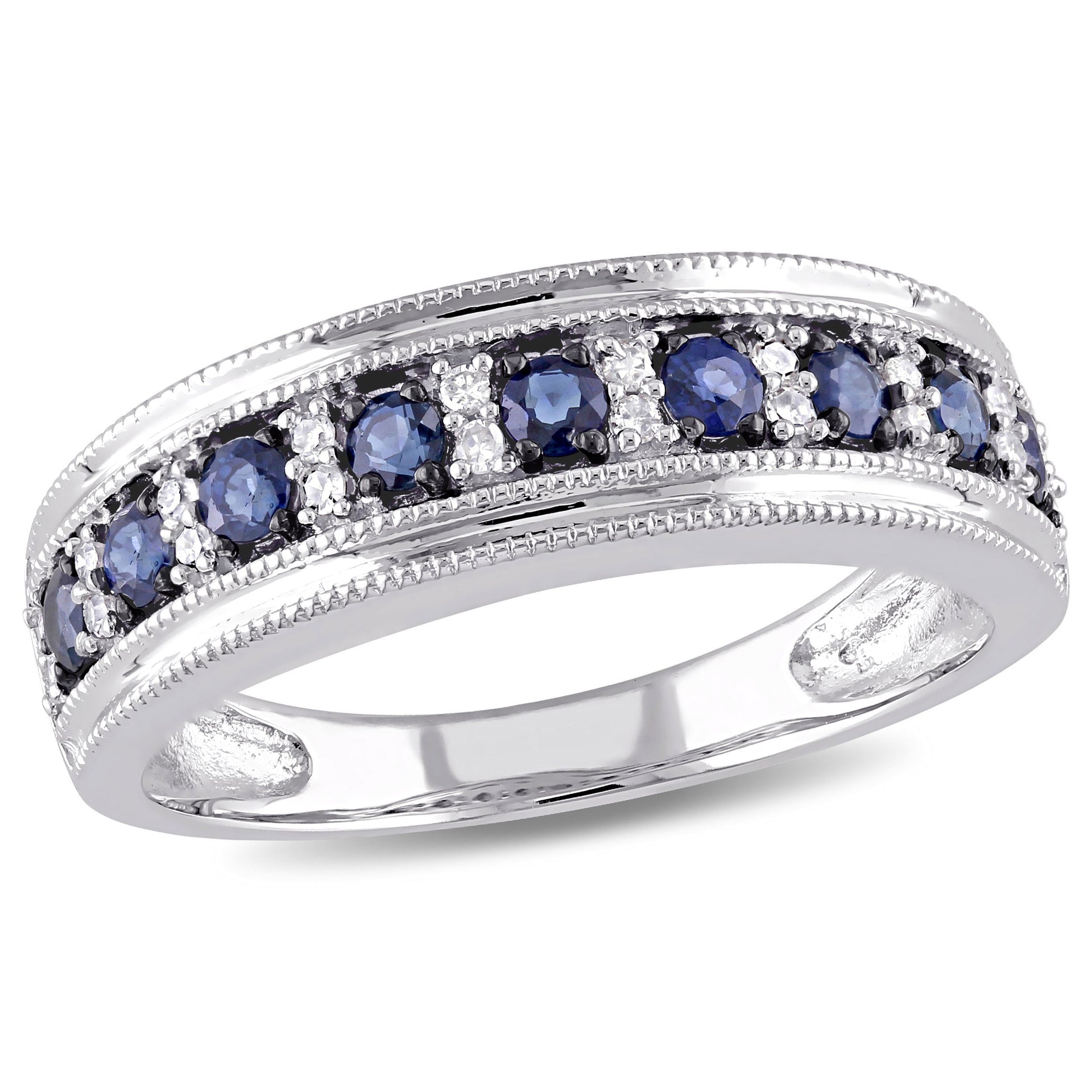 Mimi & Max 1/10ct TW Diamond Sapphire Anniversary Band 10k White Gold