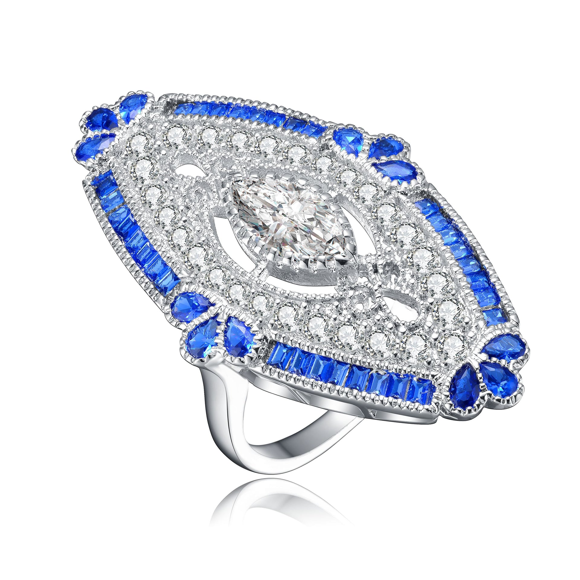 Sterling Silver Sapphire Cubic Zirconia Coctail Ring