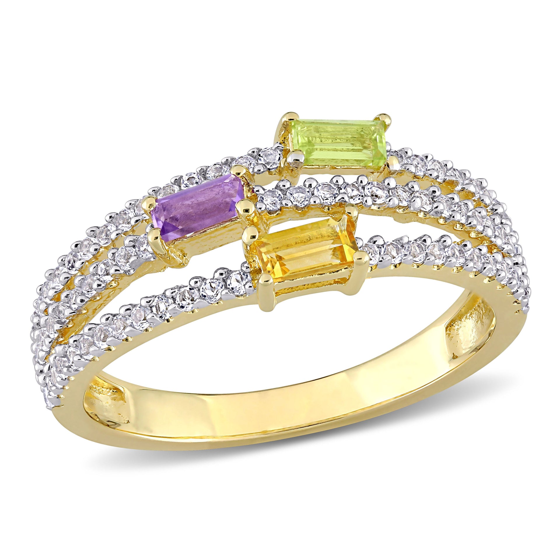 5/8 CT TGW Citrine Peridot Amethyst and White Topaz Spilt Shank Ring in Yellow Plated Sterling Silver