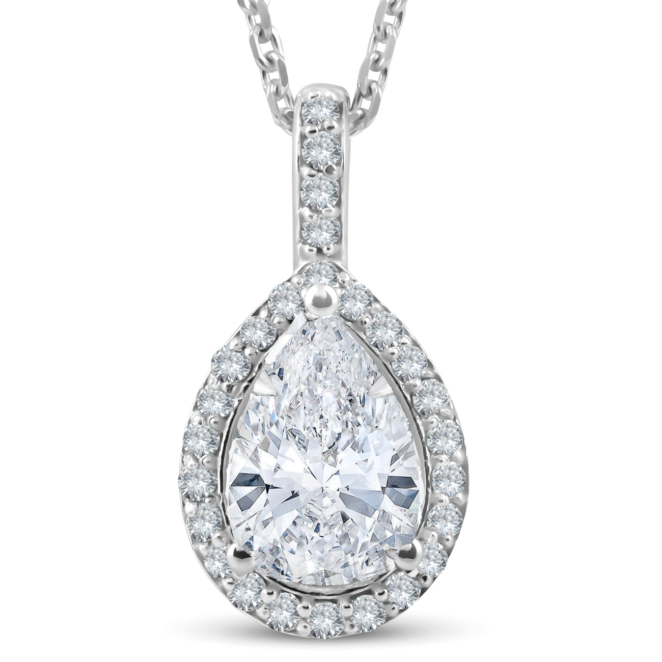1 1/4Ct Pear Shape Halo Diamond Pendant 14k White Gold Necklace Lab Grown