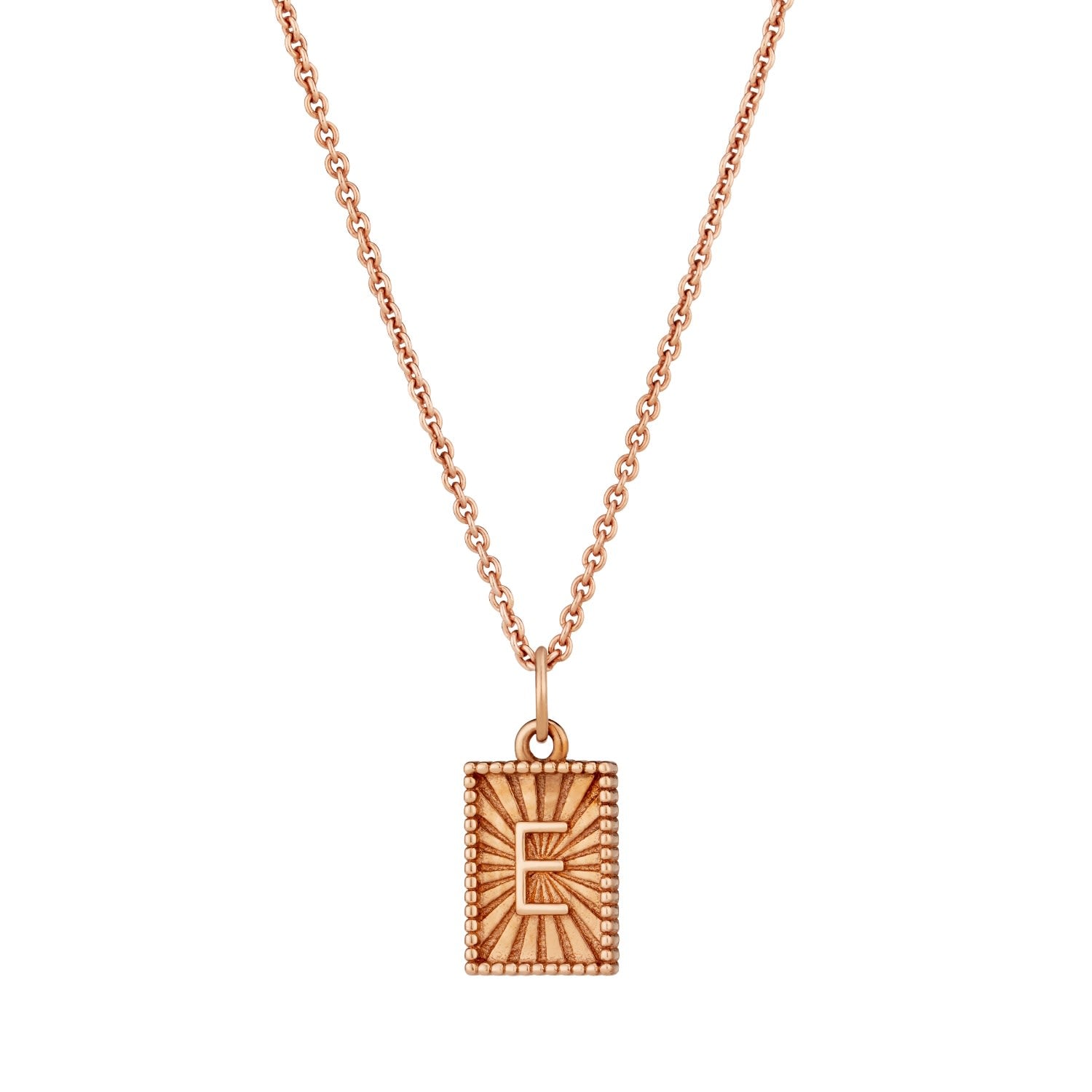 Rose Gold Plated Sunbeam Rectangle Initial Charm Necklace