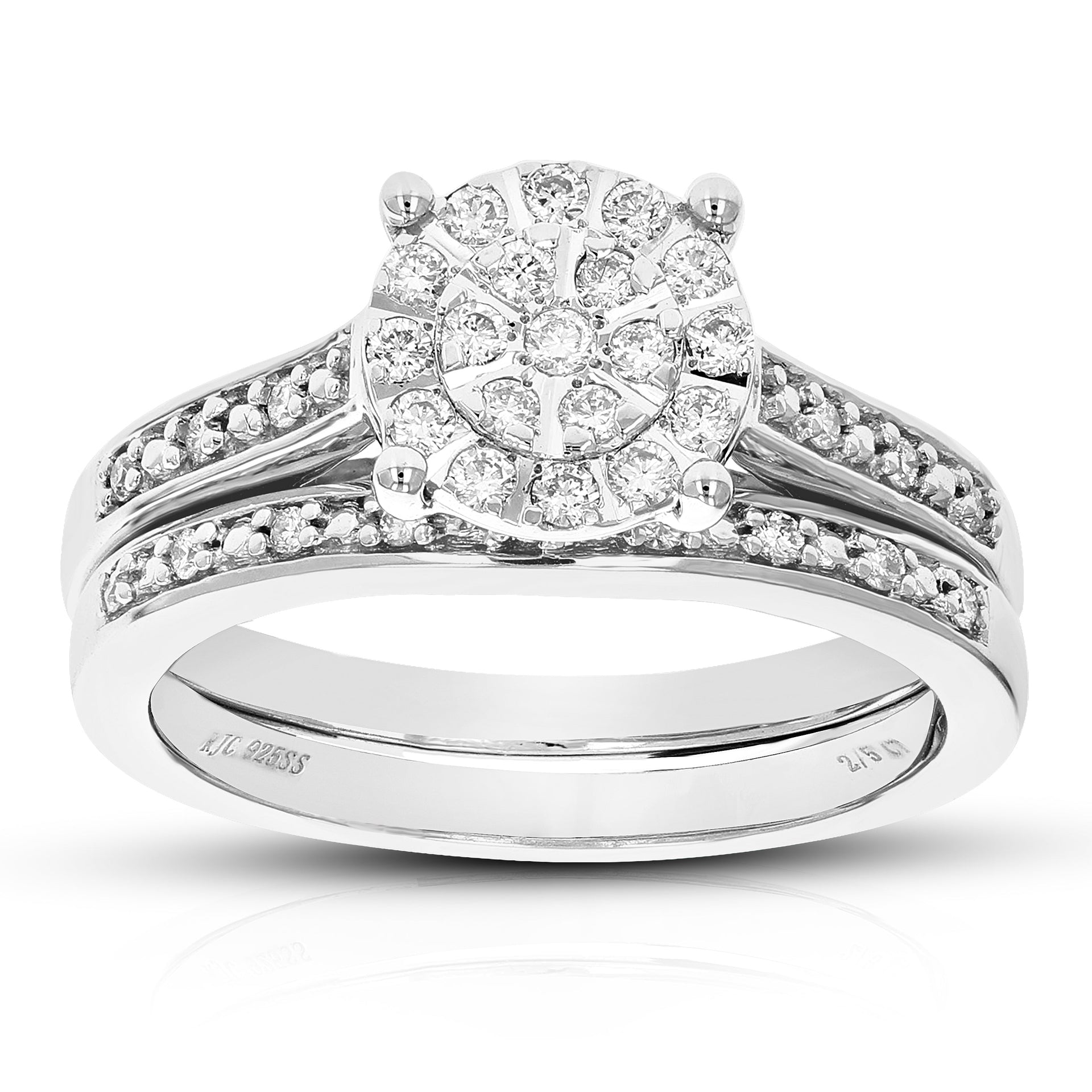 2/5 Cttw Lab Created Diamond Wedding Bridal Set Sterling Silver Prong