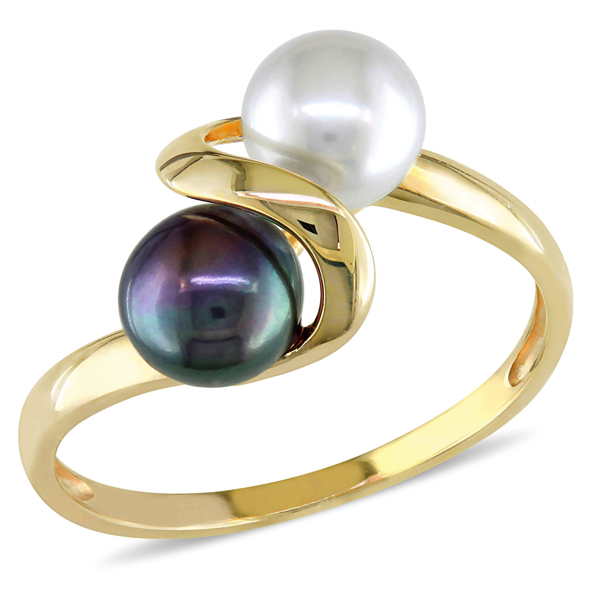 White and Black Cultured Freshwater Pearl Ring in 10k Yellow Gold