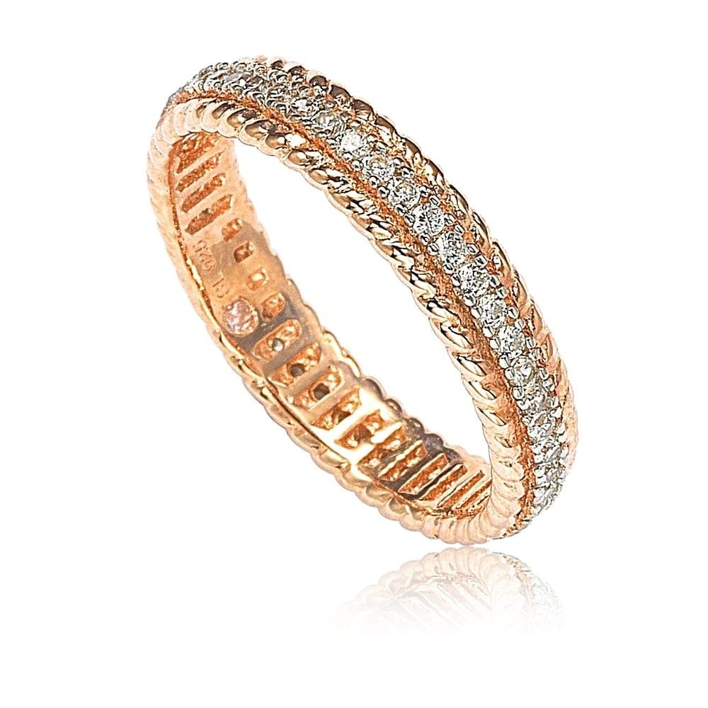 Suzy Levian Rosed Sterling Silver Cubic Zirconia French Filigree Eternity Band