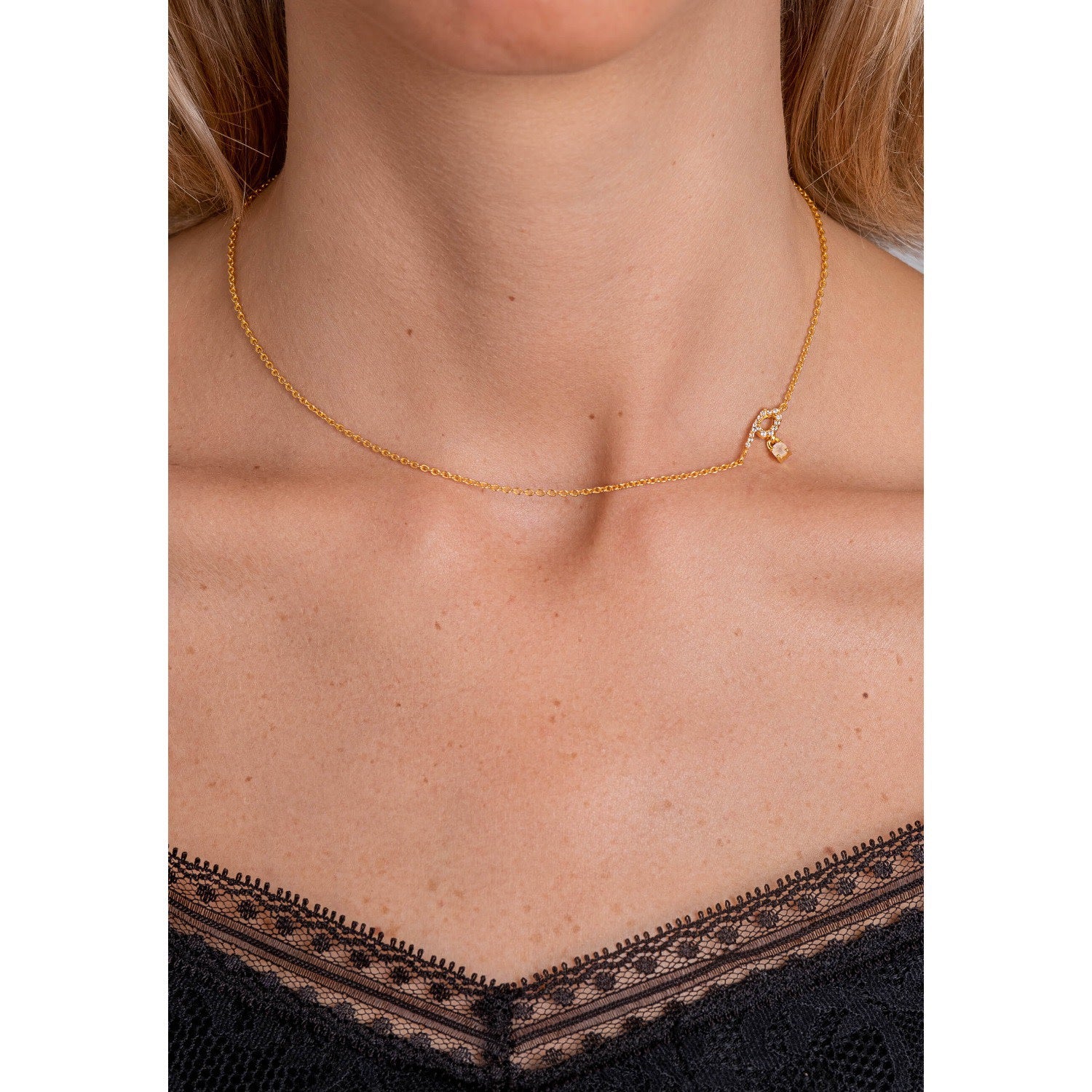 Zircon "P" Initial Necklace