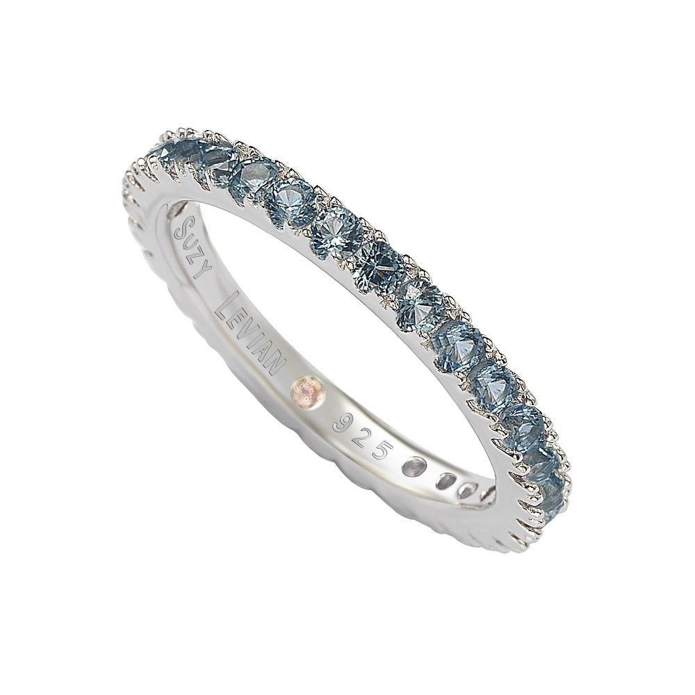 Suzy Levian Sterling Silver Thin Aqua Cubic Zirconia Eternity Band