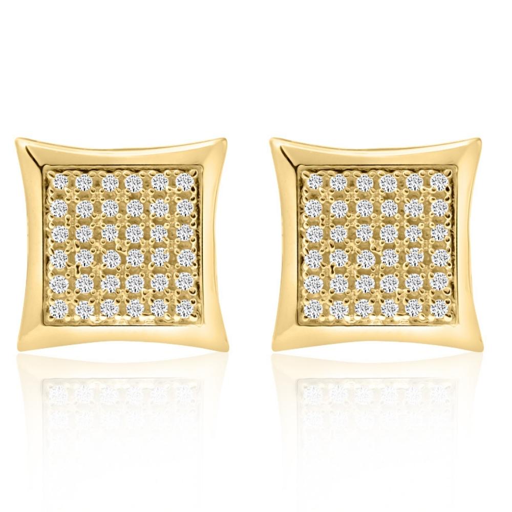 1/3Ct Natural Diamond Pave Square Framed Womens Earrings in White or Yellow Gold