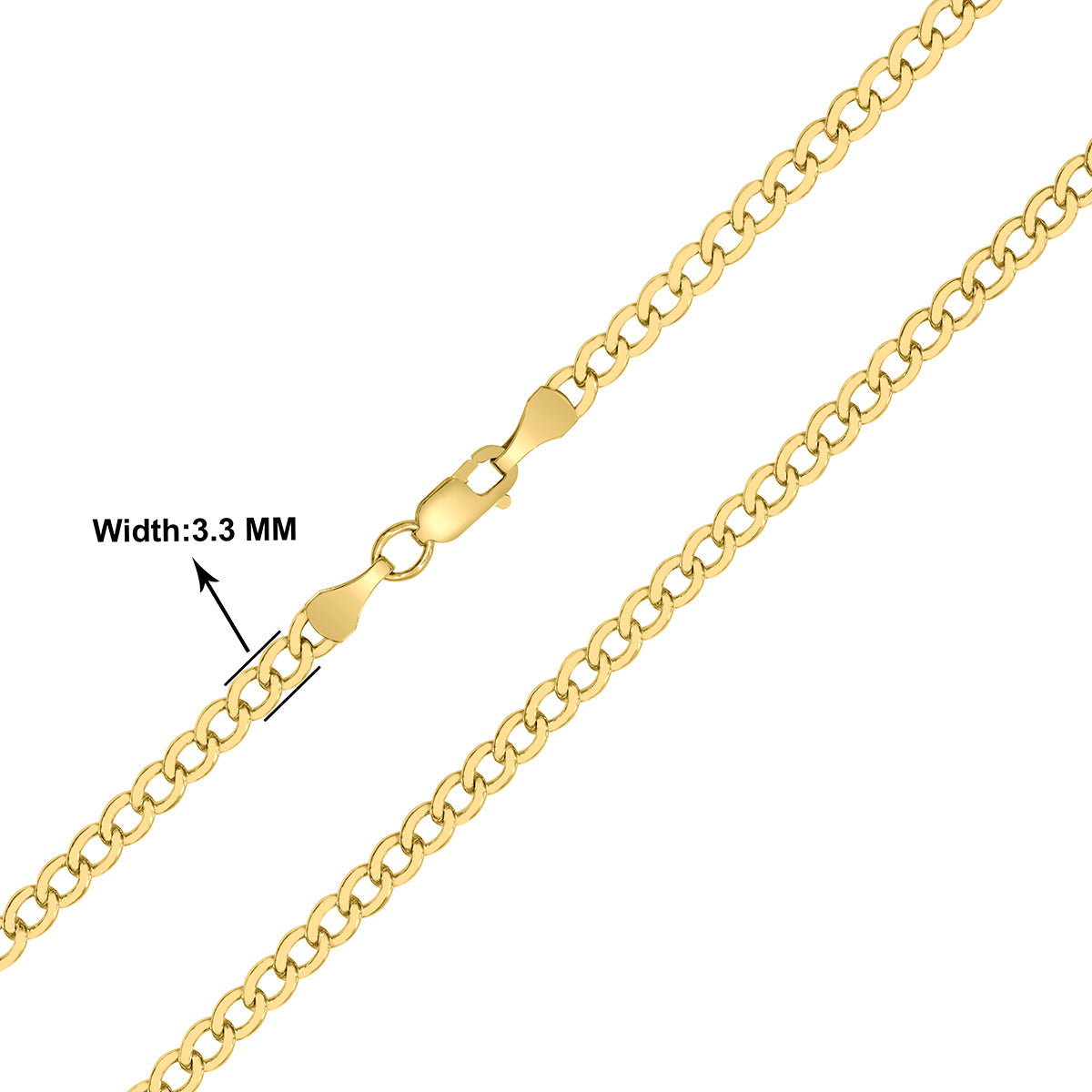 14K Yellow Gold Filled 3.3Mm Curb Link Chain With Lobster Clasp - 18 Inch