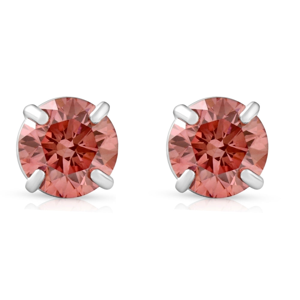 3/8 ct Pink Lab Grown Diamond Screw Back Studs Earrings 14K White Gold