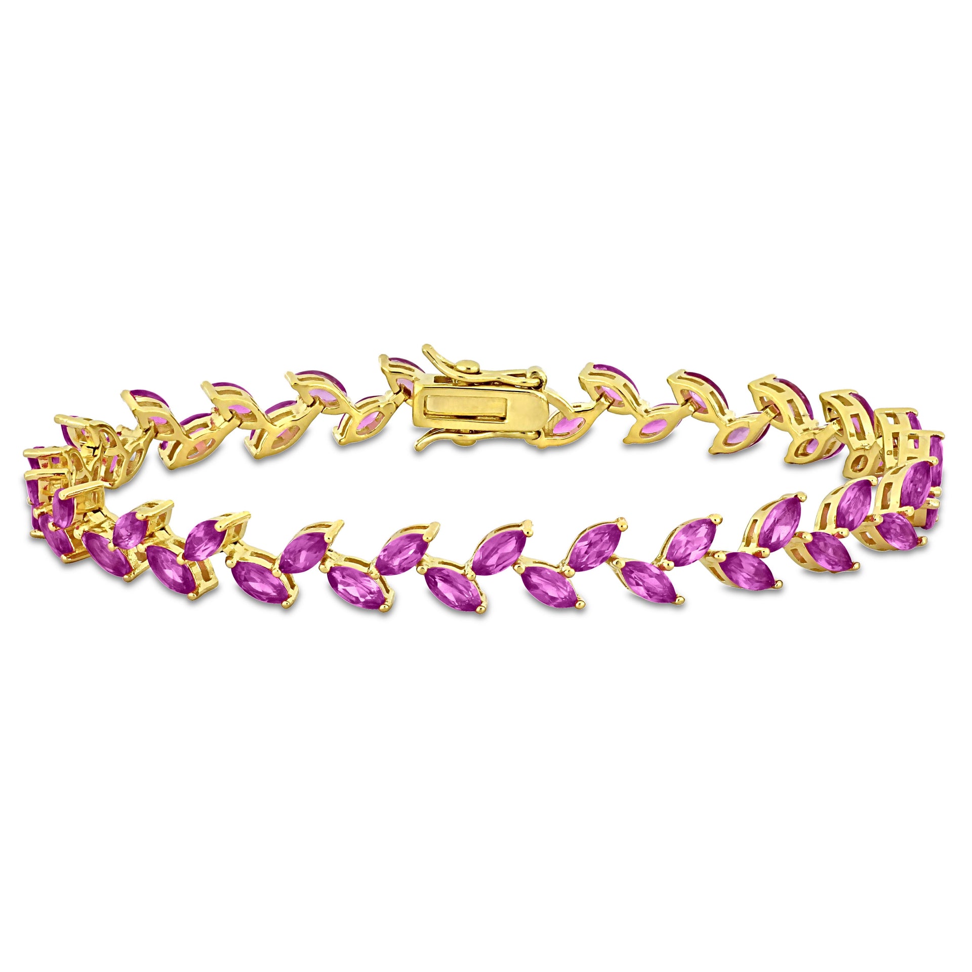 Mimi & Max 12 ct TGW Created Pink Sapphire Leaf Bracelet in Yellow Silver-7.25 in