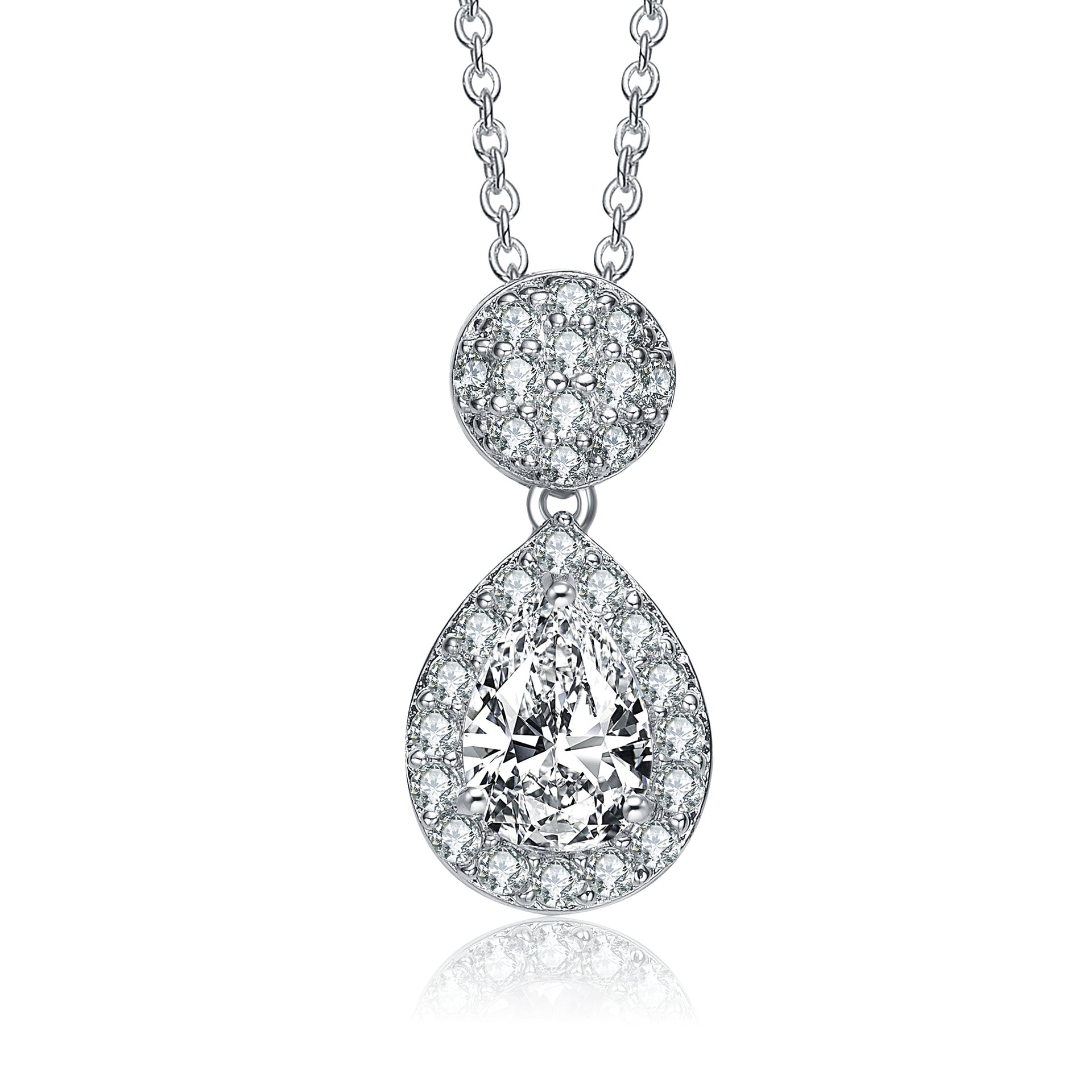 Sterling Silver Cubic Zirconia Halo and Cluster Necklace