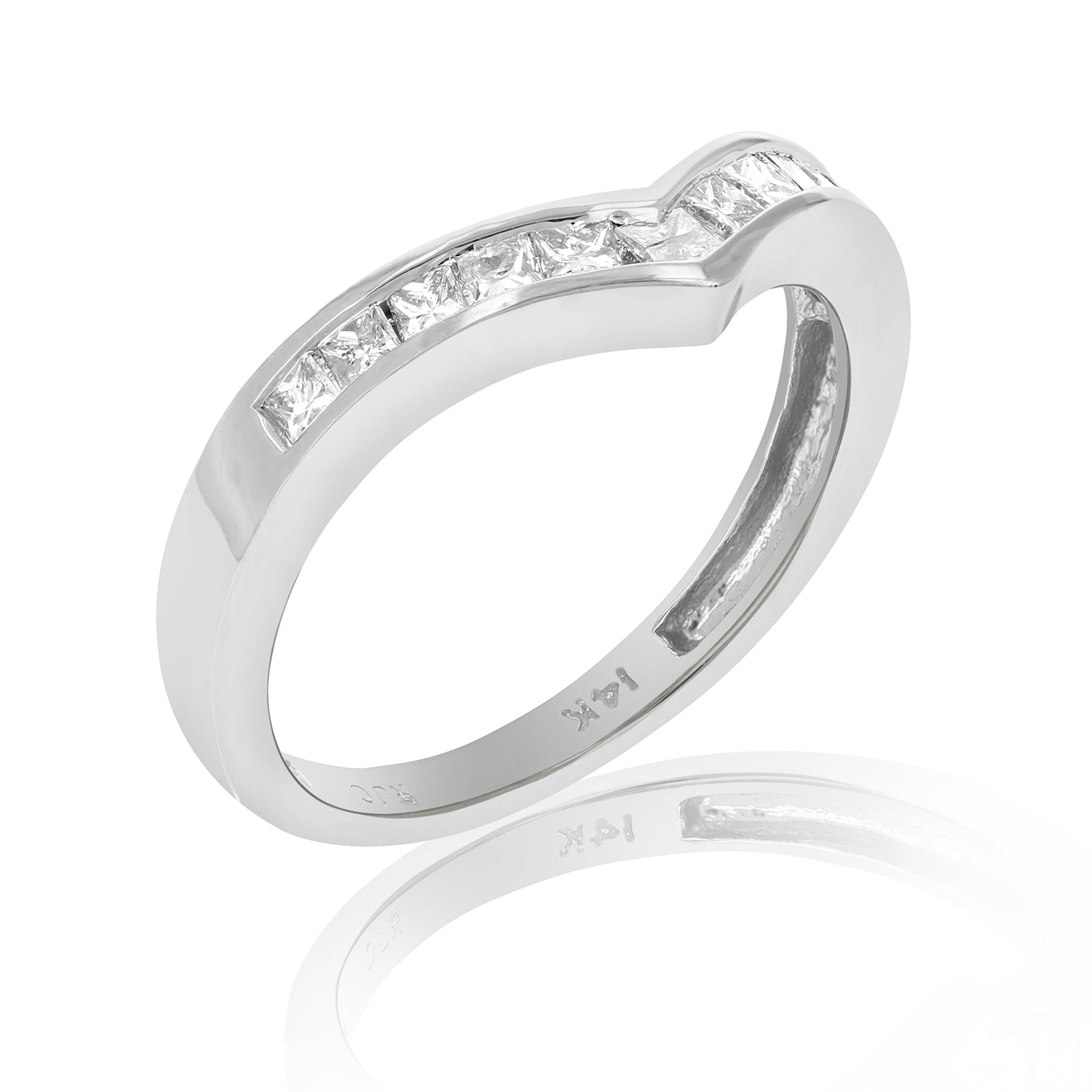 1/2 cttw Princess Diamond V Shape Wedding Band 14K White Gold Channel