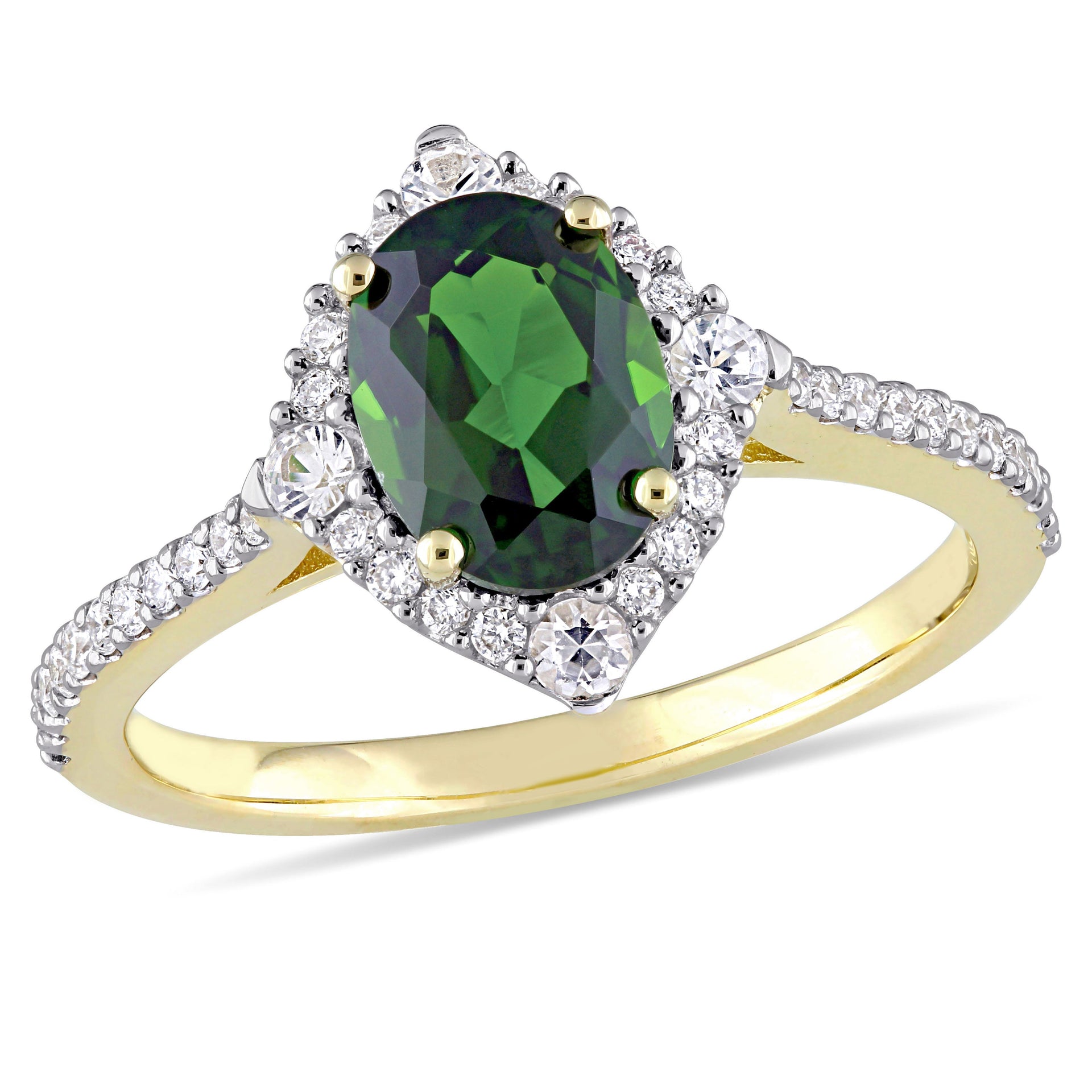 Mimi & Max 1 3/4ct TGW Chrome Diopside White Sapphire 1/4ct TW Diamond Ring 14k Yellow Gold