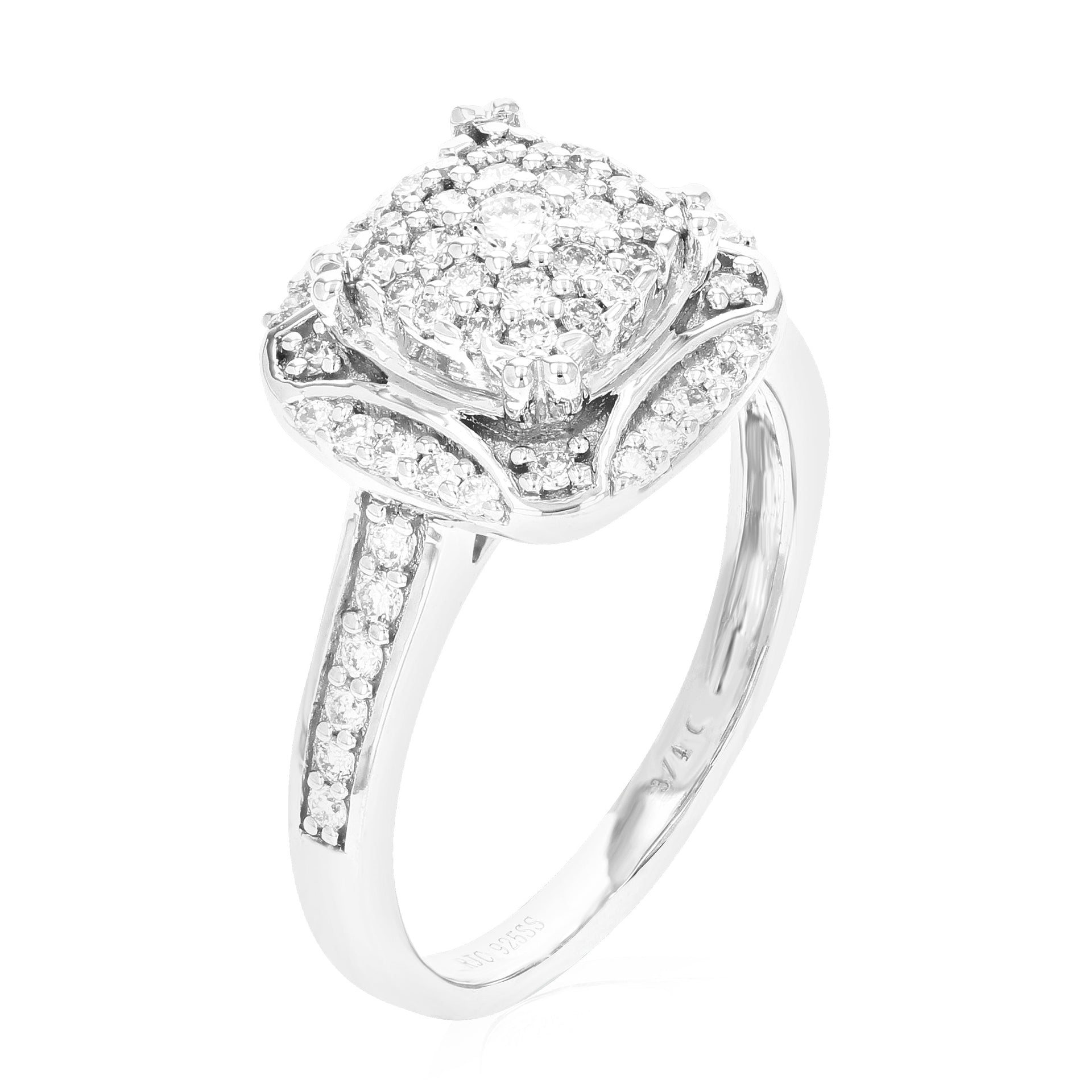 3/4 cttw 170 Stones Round Cut Lab Grown Diamond Engagement Ring .925 Sterling Silver Prong Set